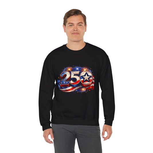 Crewneck Sweatshirt – '250' American Flag Stars & Stripes Patriotic Design