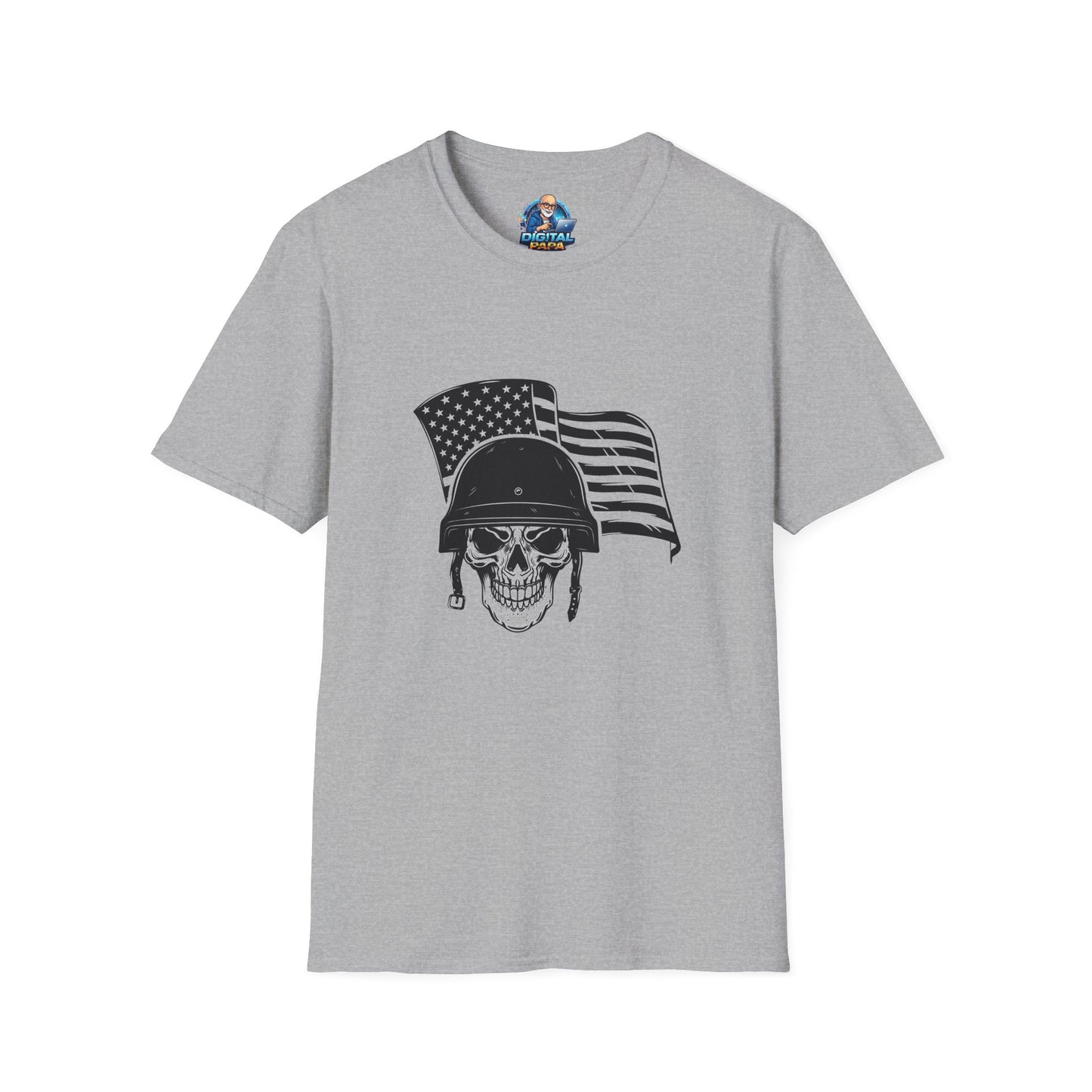 Patriotic Skull Helmet T-Shirt — American Flag Military Skull Graphic Tee