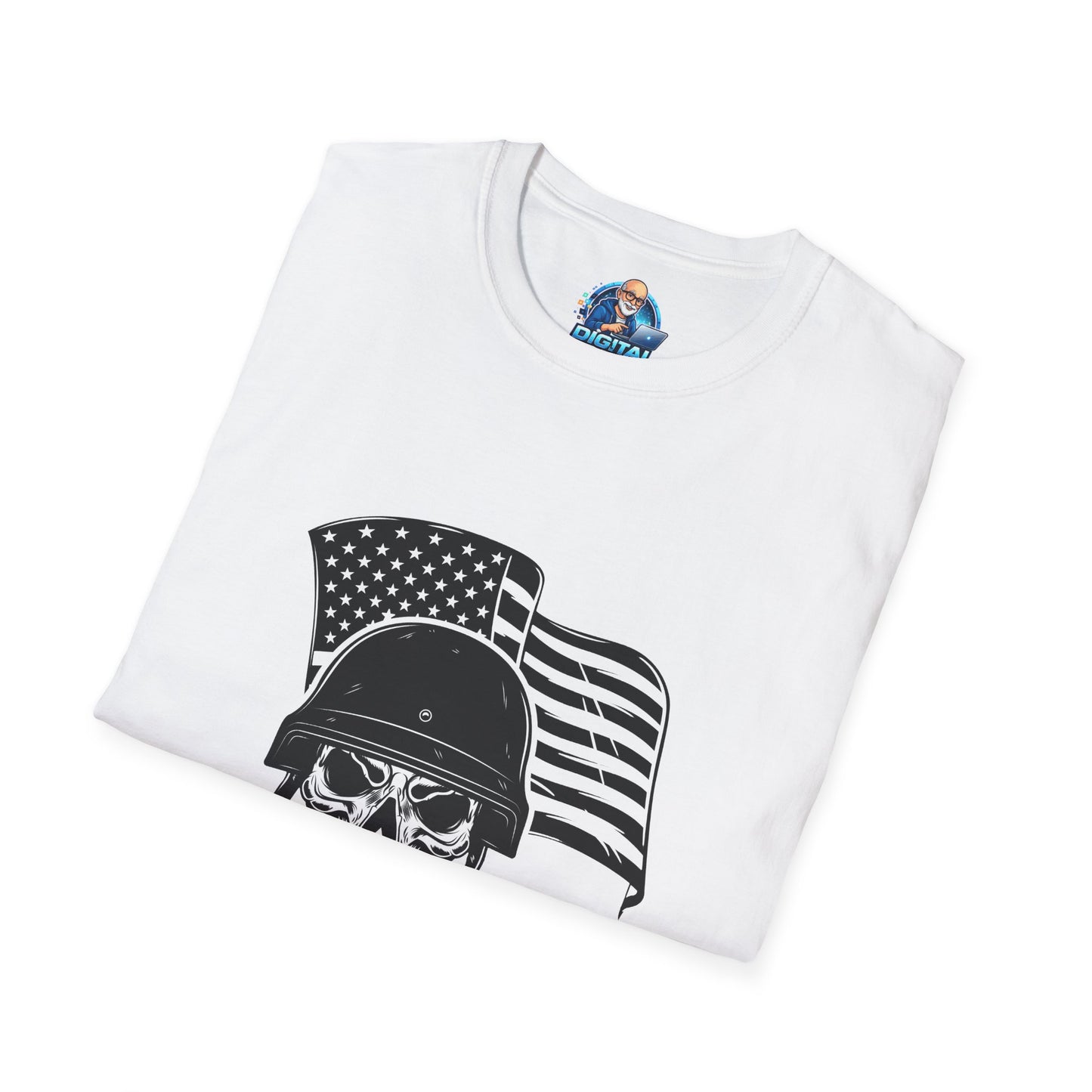 Patriotic Skull Helmet T-Shirt — American Flag Military Skull Graphic Tee