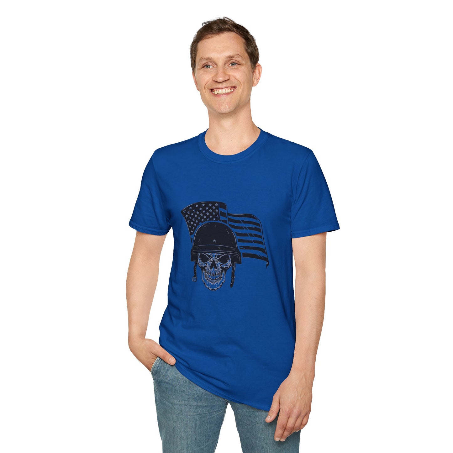 Patriotic Skull Helmet T-Shirt — American Flag Military Skull Graphic Tee