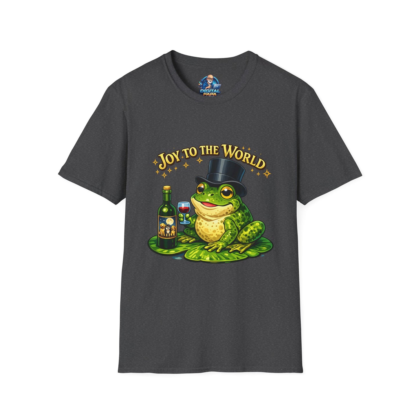 Joy to the World Frog T-Shirt — Festive Top Hat Frog with Wine Bottle
