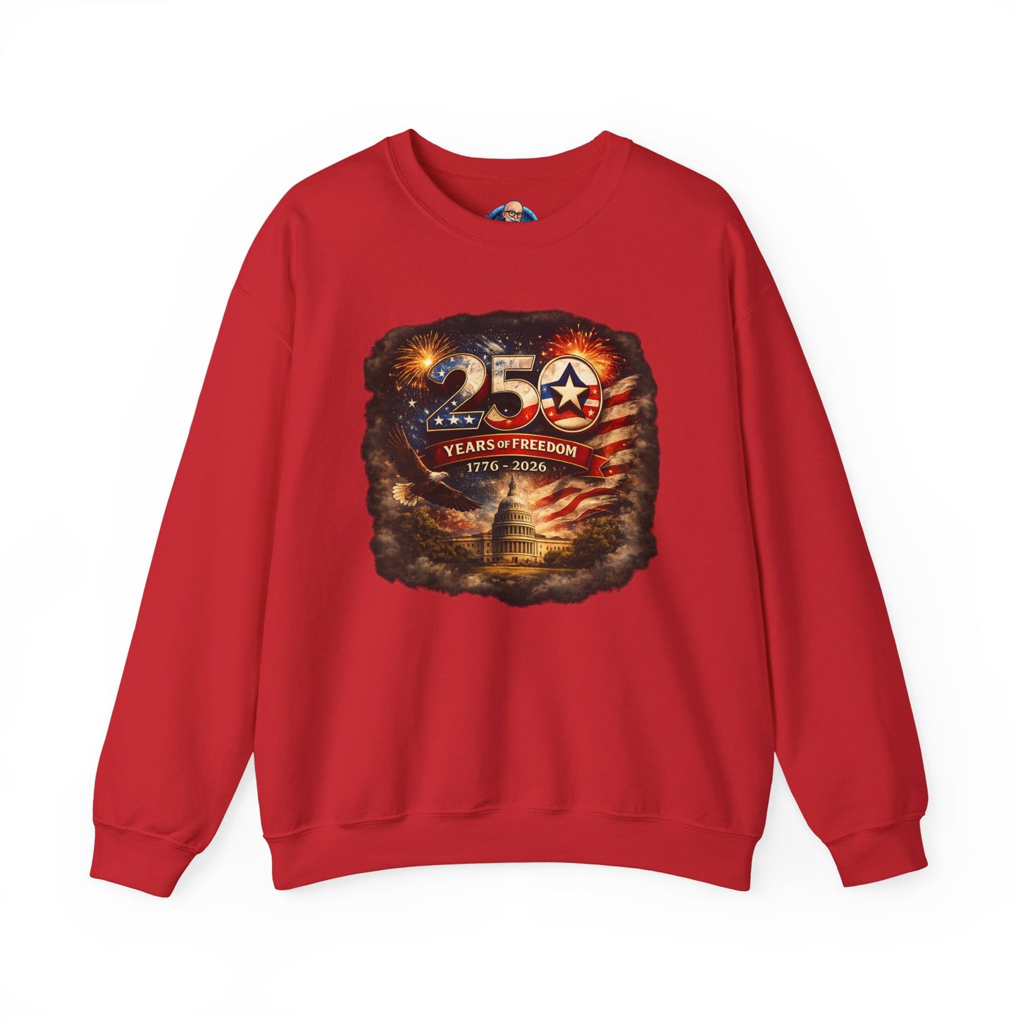 250th Anniversary Patriotic Crewneck Sweatshirt — "250 Years of Freedom" USA Flag Design