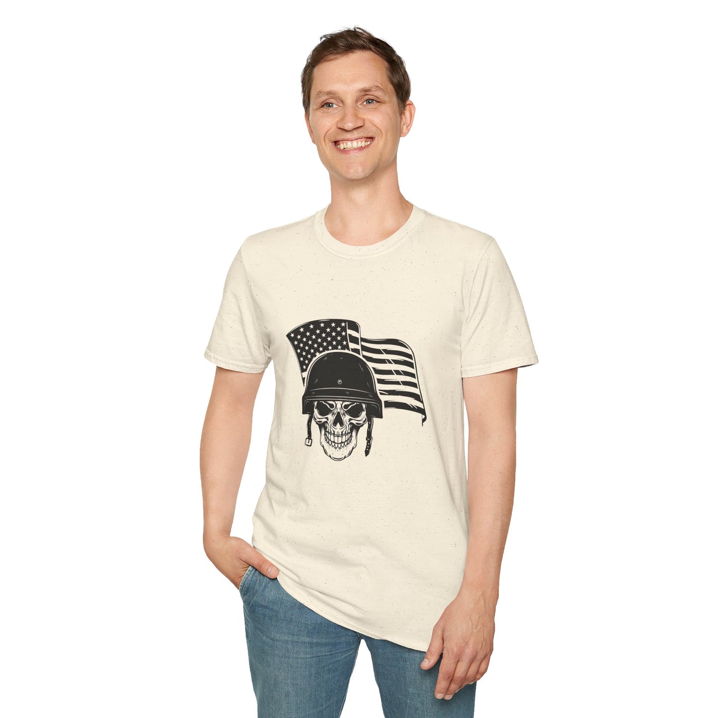 Patriotic Skull Helmet T-Shirt — American Flag Military Skull Graphic Tee