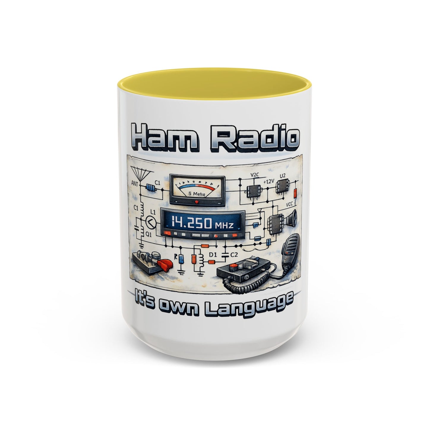 Ham Radio Circuit Design Coffee Mug — "Ham Radio: It’s Own Language" (11oz/15oz)