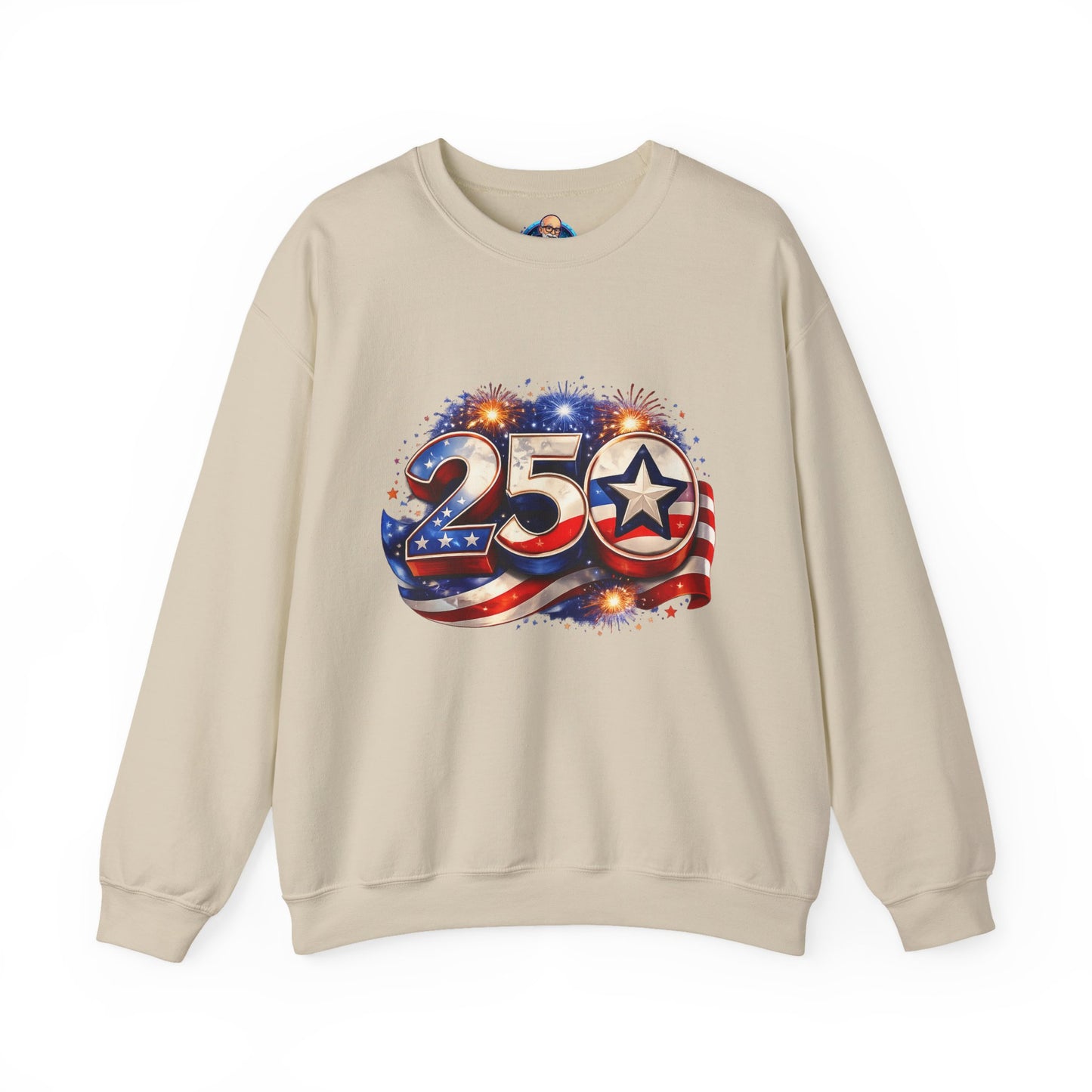 Crewneck Sweatshirt – '250' American Flag Stars & Stripes Patriotic Design