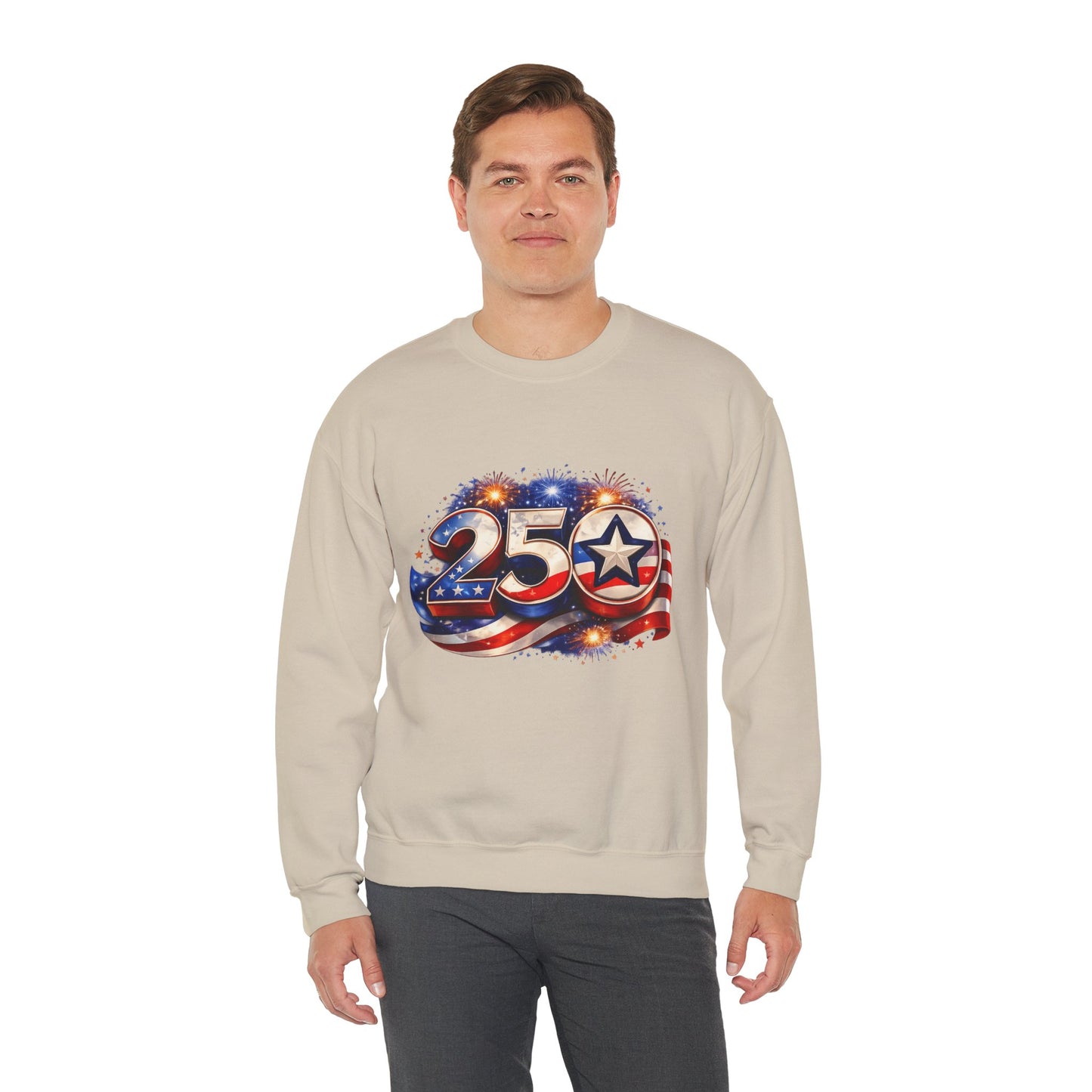 Crewneck Sweatshirt – '250' American Flag Stars & Stripes Patriotic Design