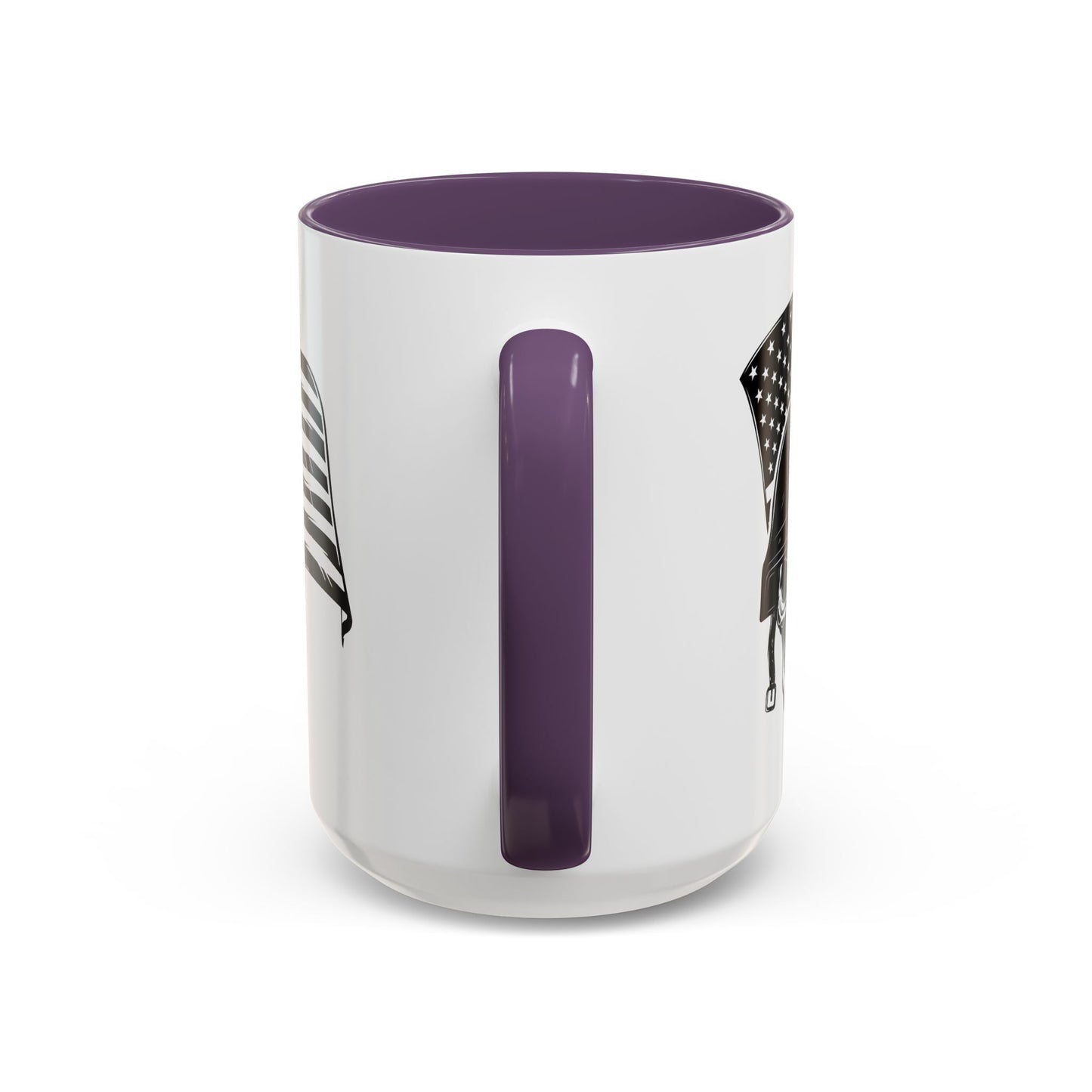 American Skull Soldier Coffee Mug — Military Helmet with US Flag (11/15oz)