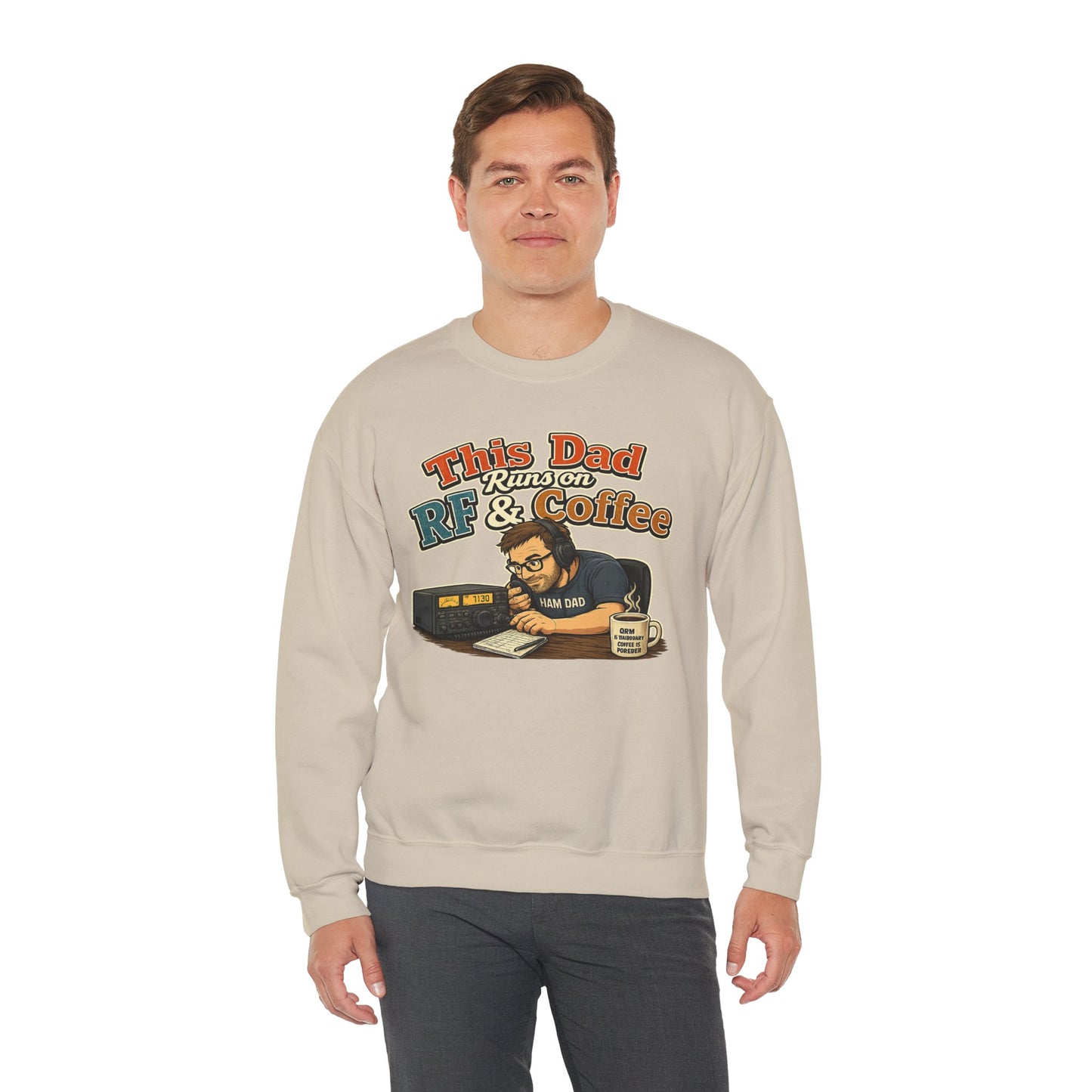 Dad Runs on RF & Coffee Crewneck Sweatshirt – Funny Radio/Engineering Father’s Day Gift