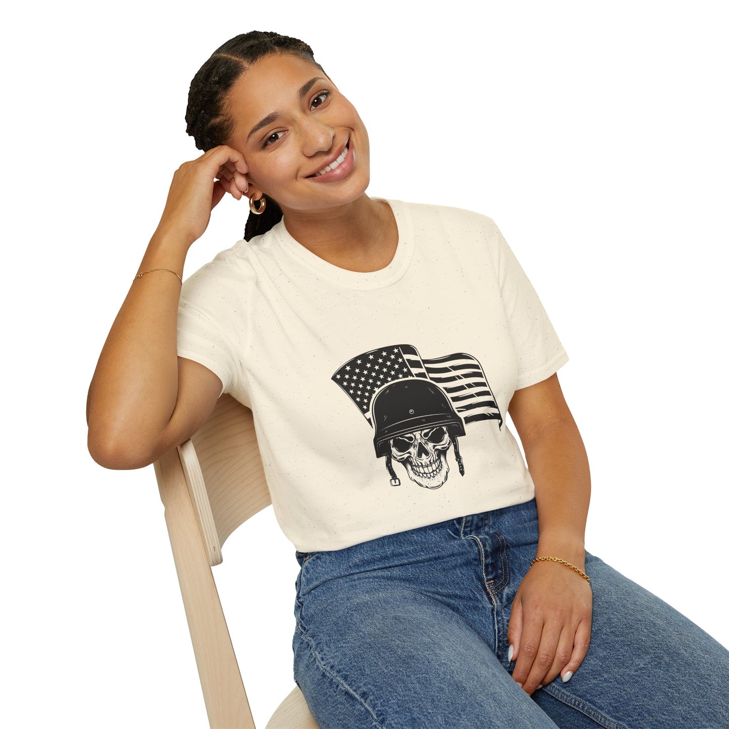 Patriotic Skull Helmet T-Shirt — American Flag Military Skull Graphic Tee