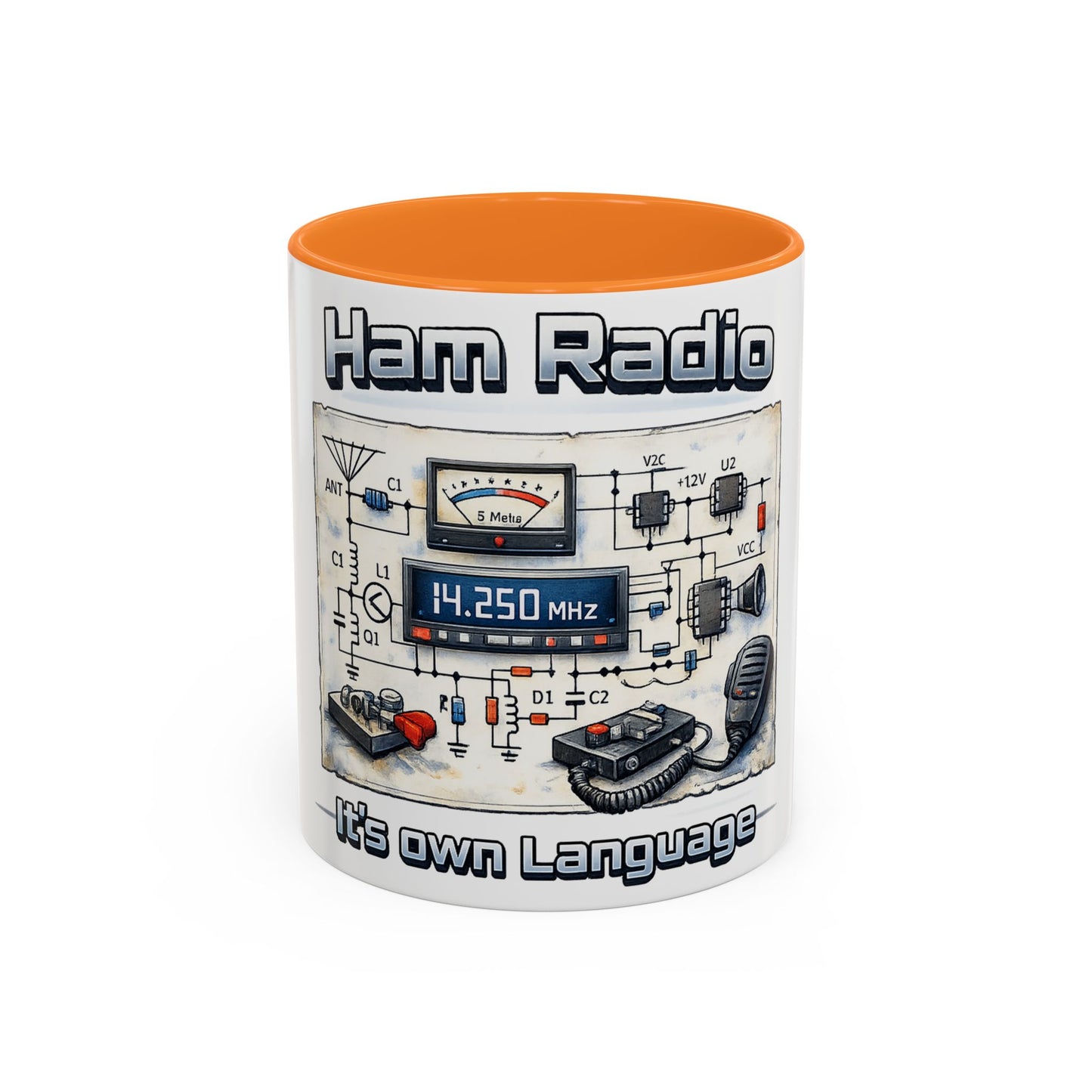 Ham Radio Circuit Design Coffee Mug — "Ham Radio: It’s Own Language" (11oz/15oz)