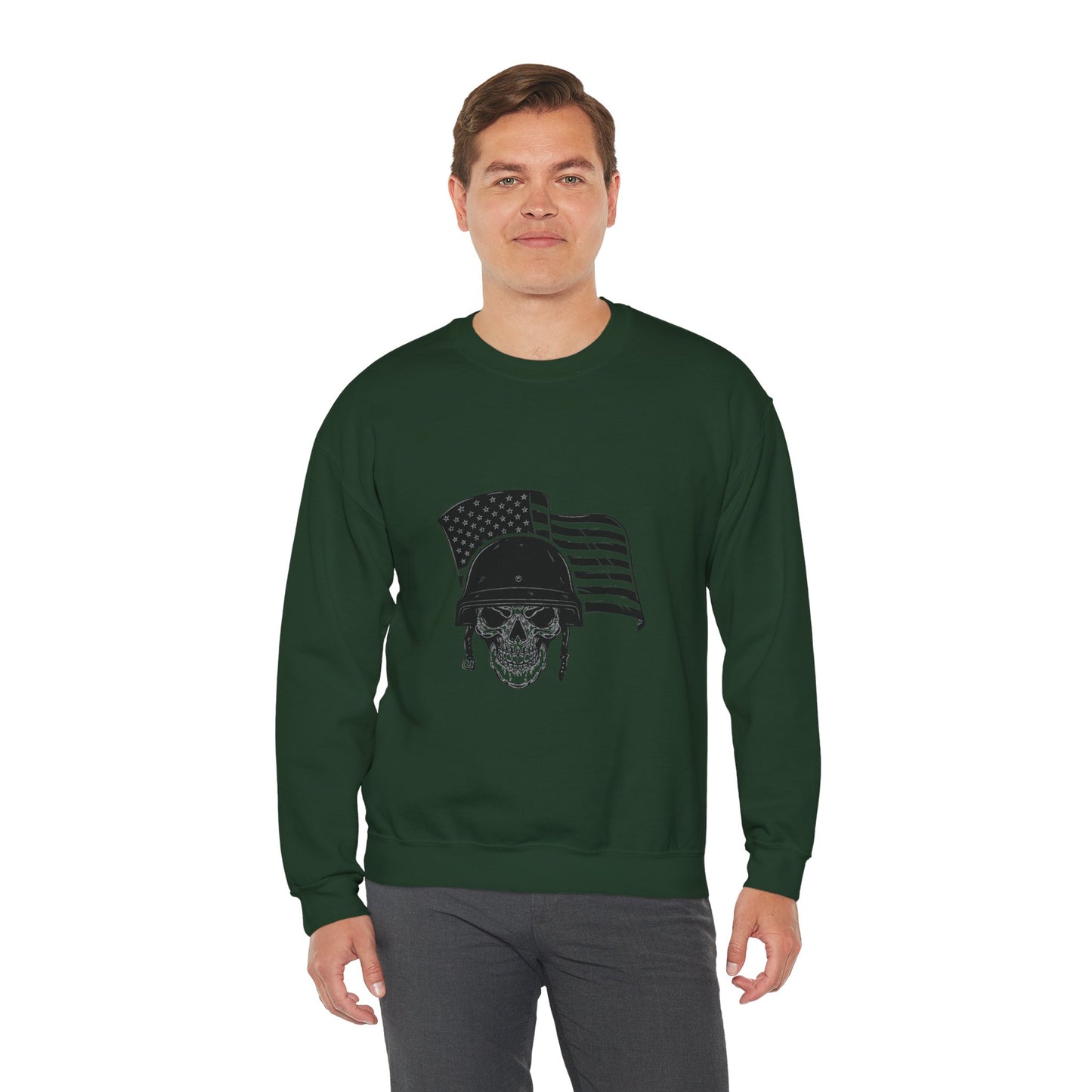 Skull Soldier Crewneck Sweatshirt – American Flag Helmet Graphic