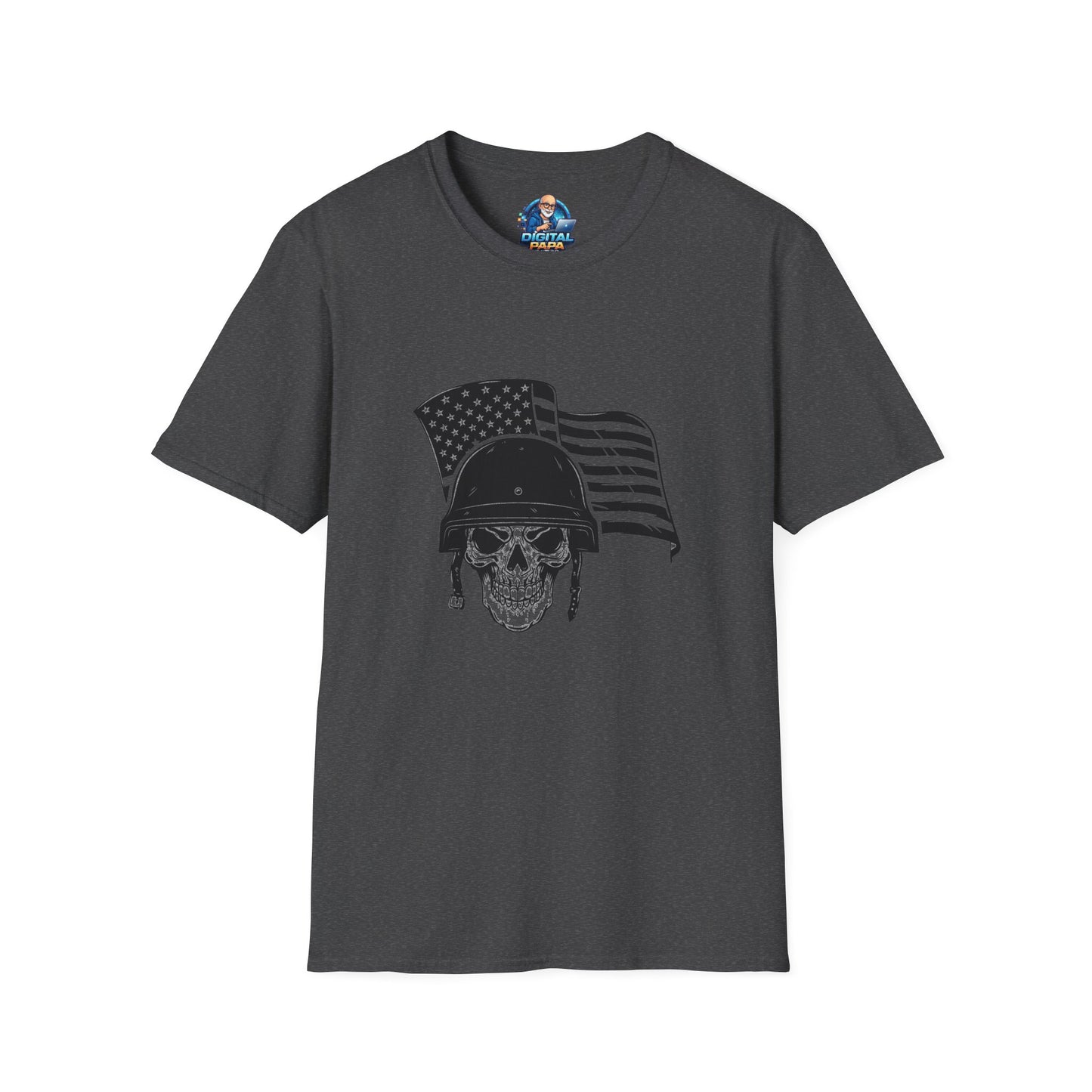 Patriotic Skull Helmet T-Shirt — American Flag Military Skull Graphic Tee