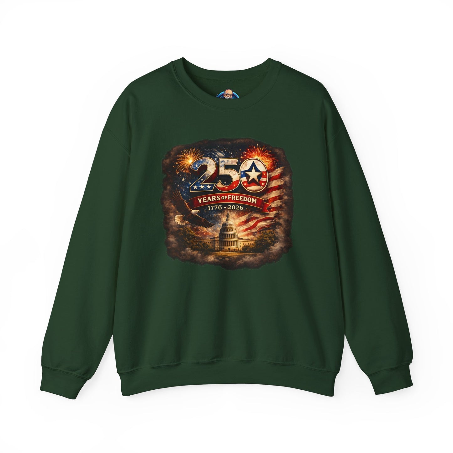 250th Anniversary Patriotic Crewneck Sweatshirt — "250 Years of Freedom" USA Flag Design