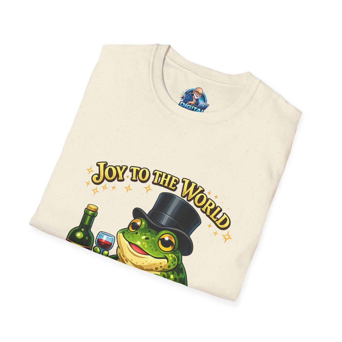 Joy to the World Frog T-Shirt — Festive Top Hat Frog with Wine Bottle