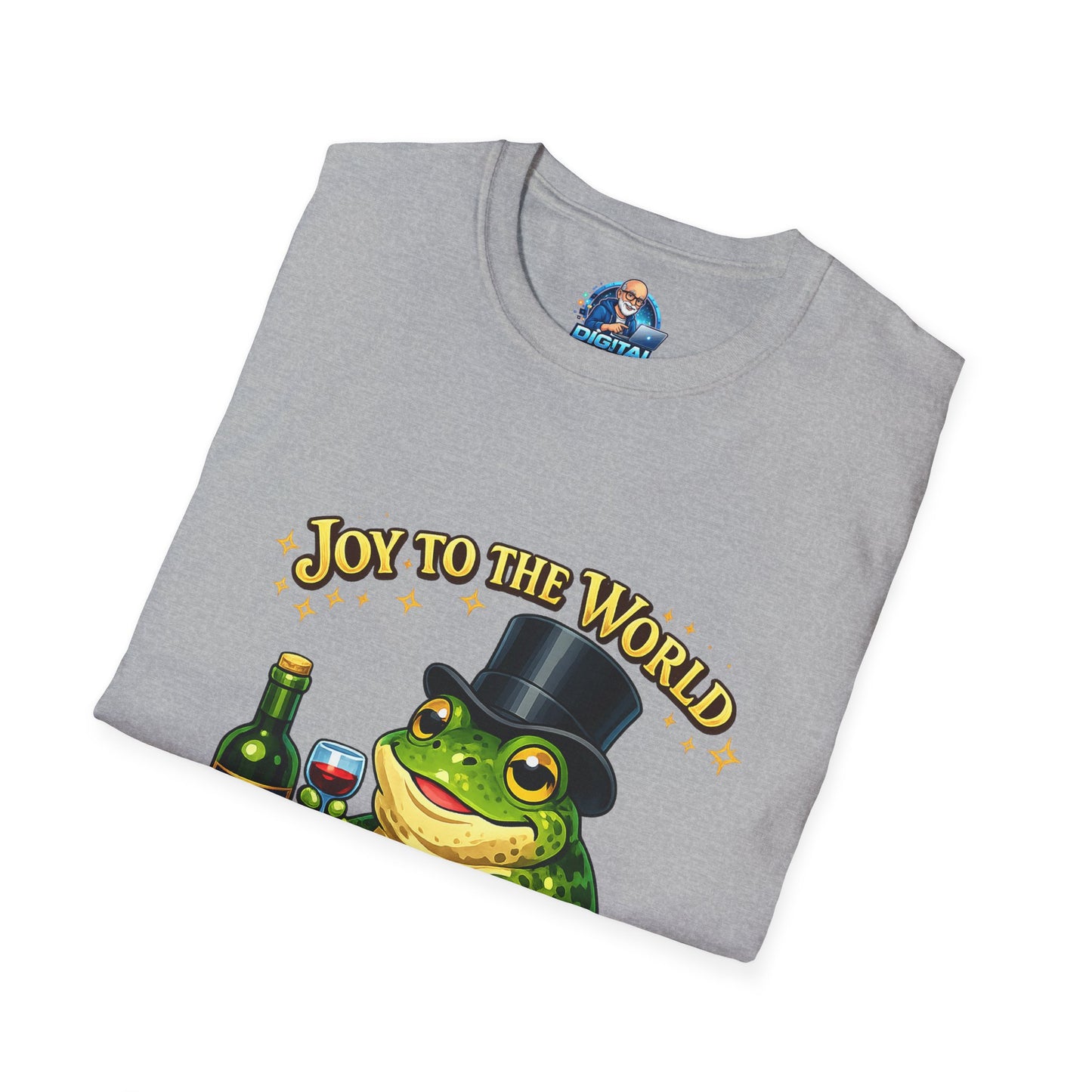 Joy to the World Frog T-Shirt — Festive Top Hat Frog with Wine Bottle