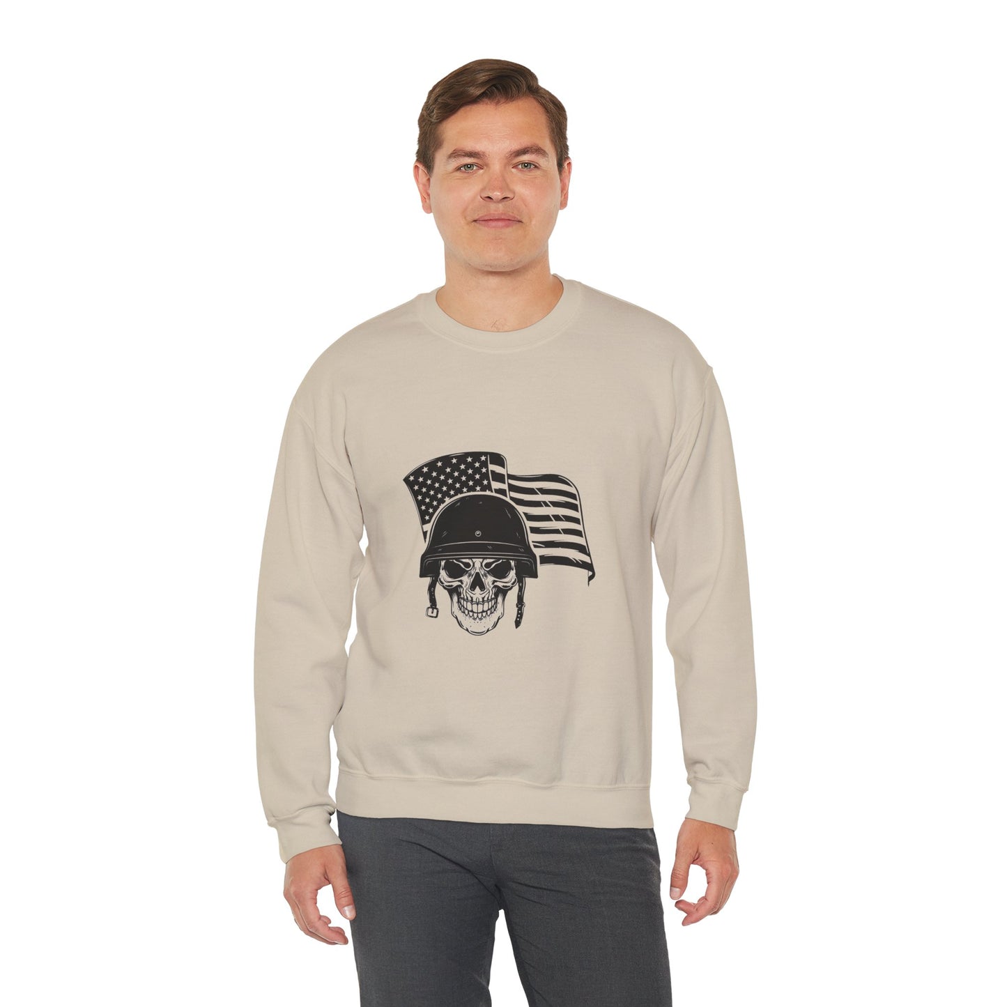 Skull Soldier Crewneck Sweatshirt – American Flag Helmet Graphic