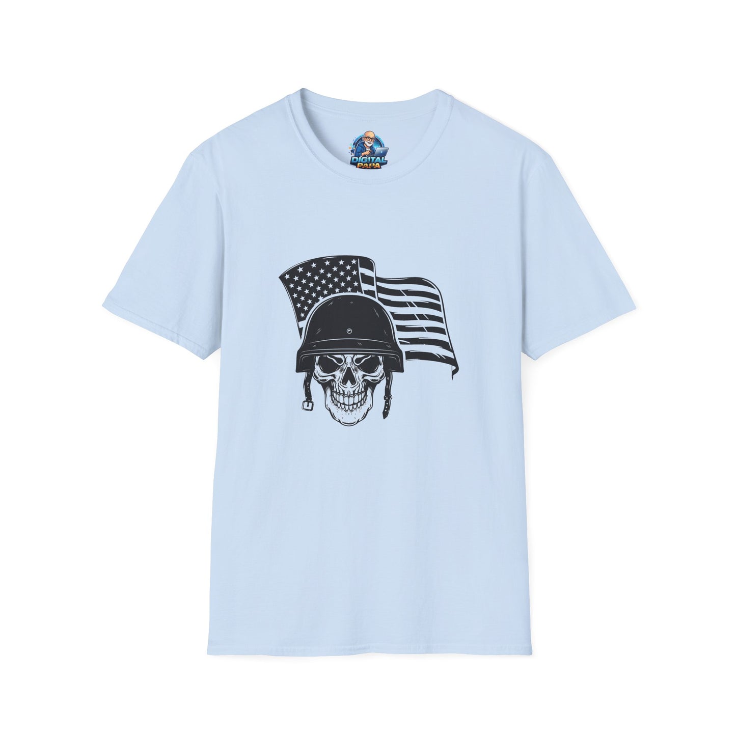 Patriotic Skull Helmet T-Shirt — American Flag Military Skull Graphic Tee