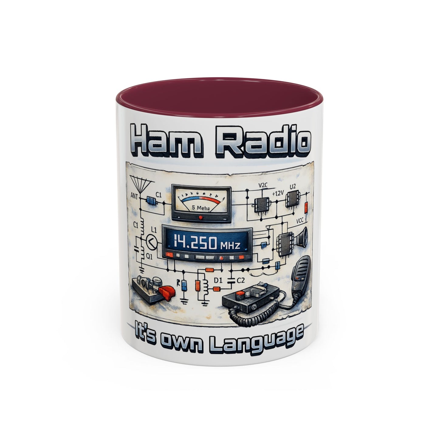 Ham Radio Circuit Design Coffee Mug — "Ham Radio: It’s Own Language" (11oz/15oz)