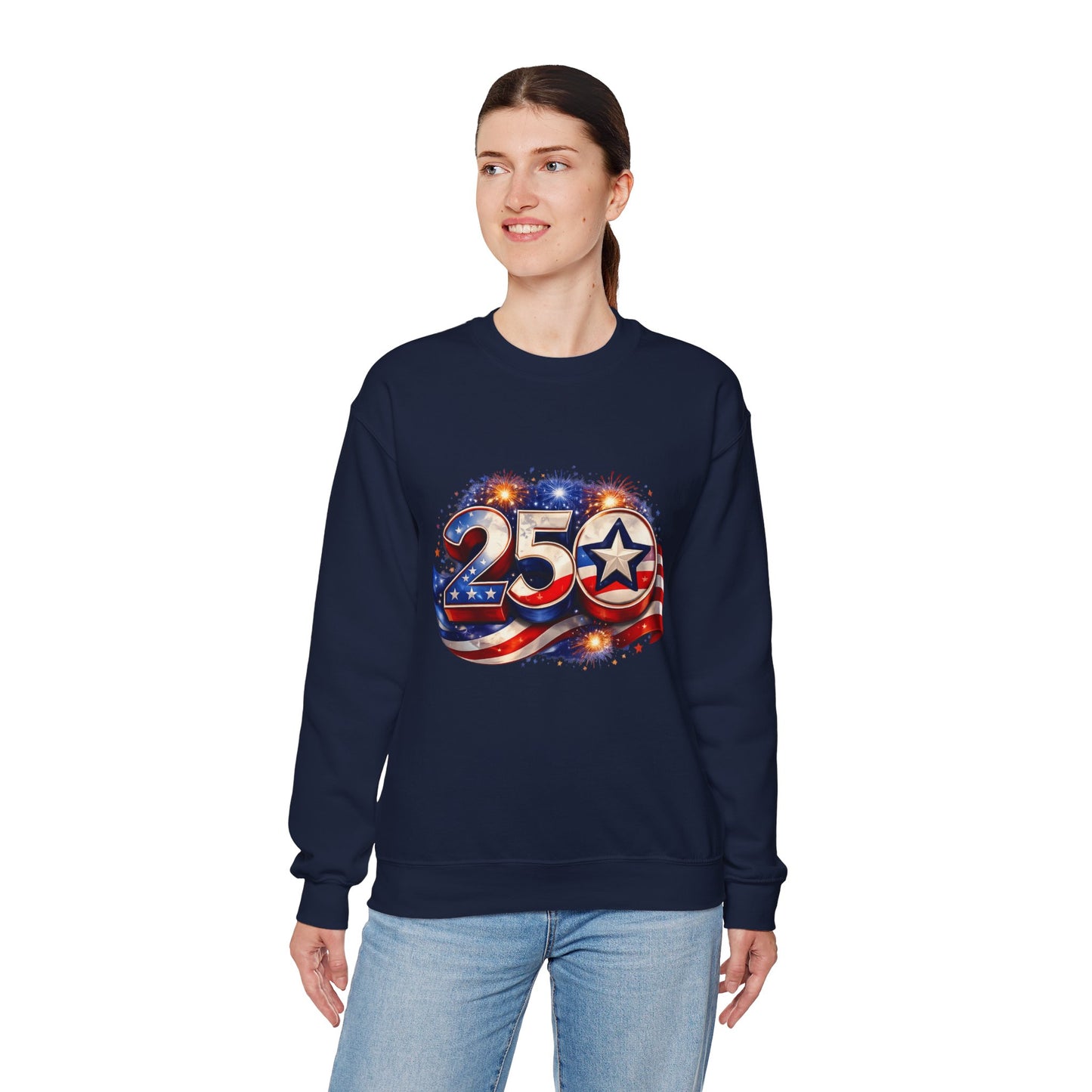 Crewneck Sweatshirt – '250' American Flag Stars & Stripes Patriotic Design