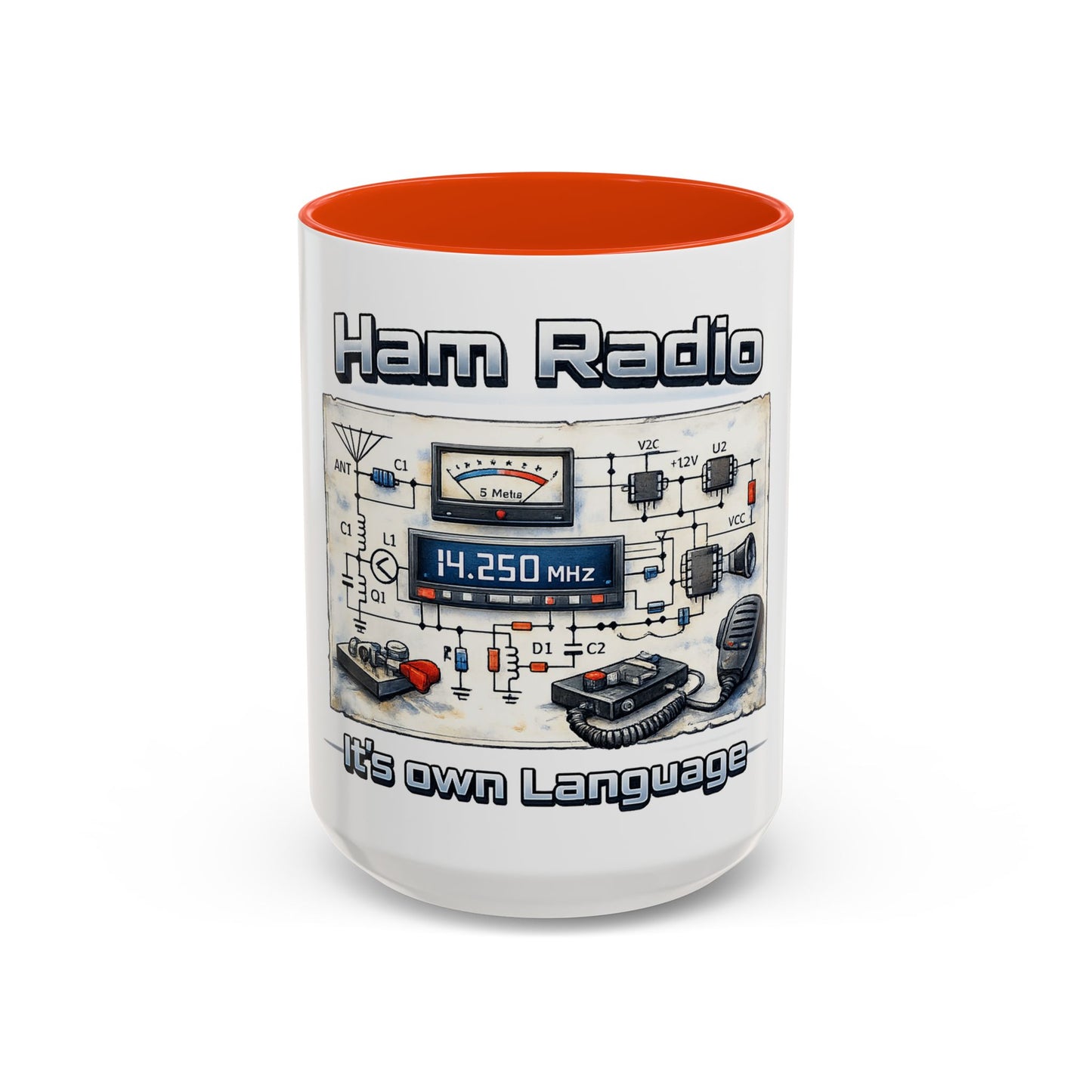 Ham Radio Circuit Design Coffee Mug — "Ham Radio: It’s Own Language" (11oz/15oz)