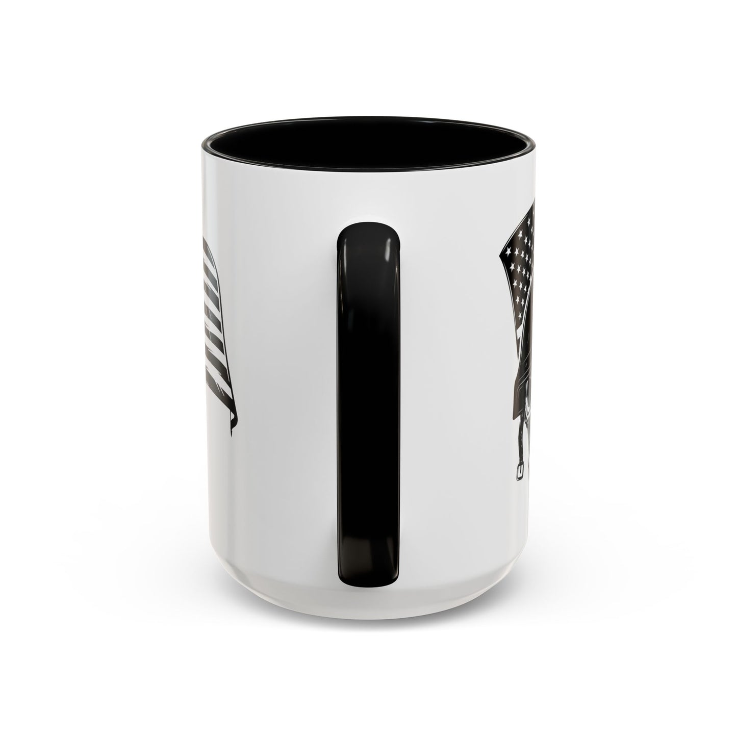 American Skull Soldier Coffee Mug — Military Helmet with US Flag (11/15oz)