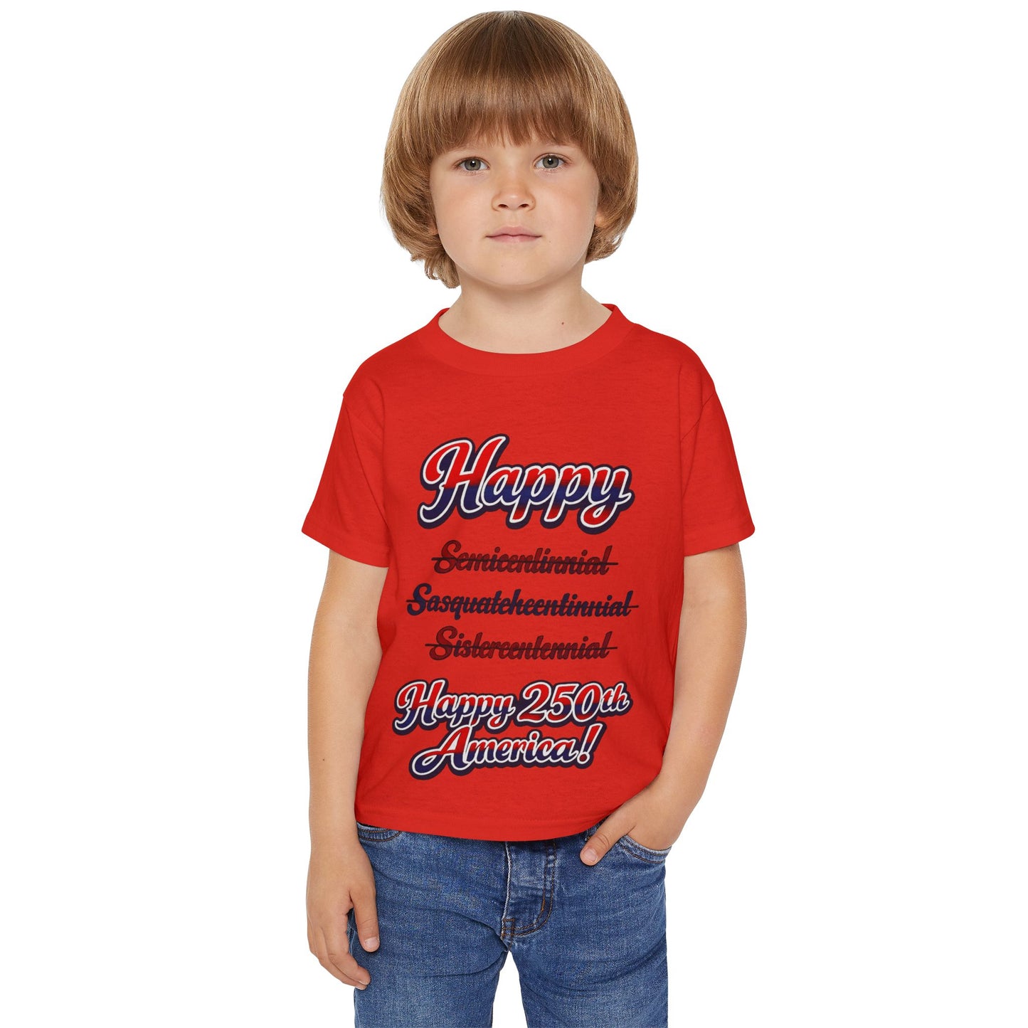 Toddler T-Shirt — “Happy 250th America!” Patriotic Retro Script Tee