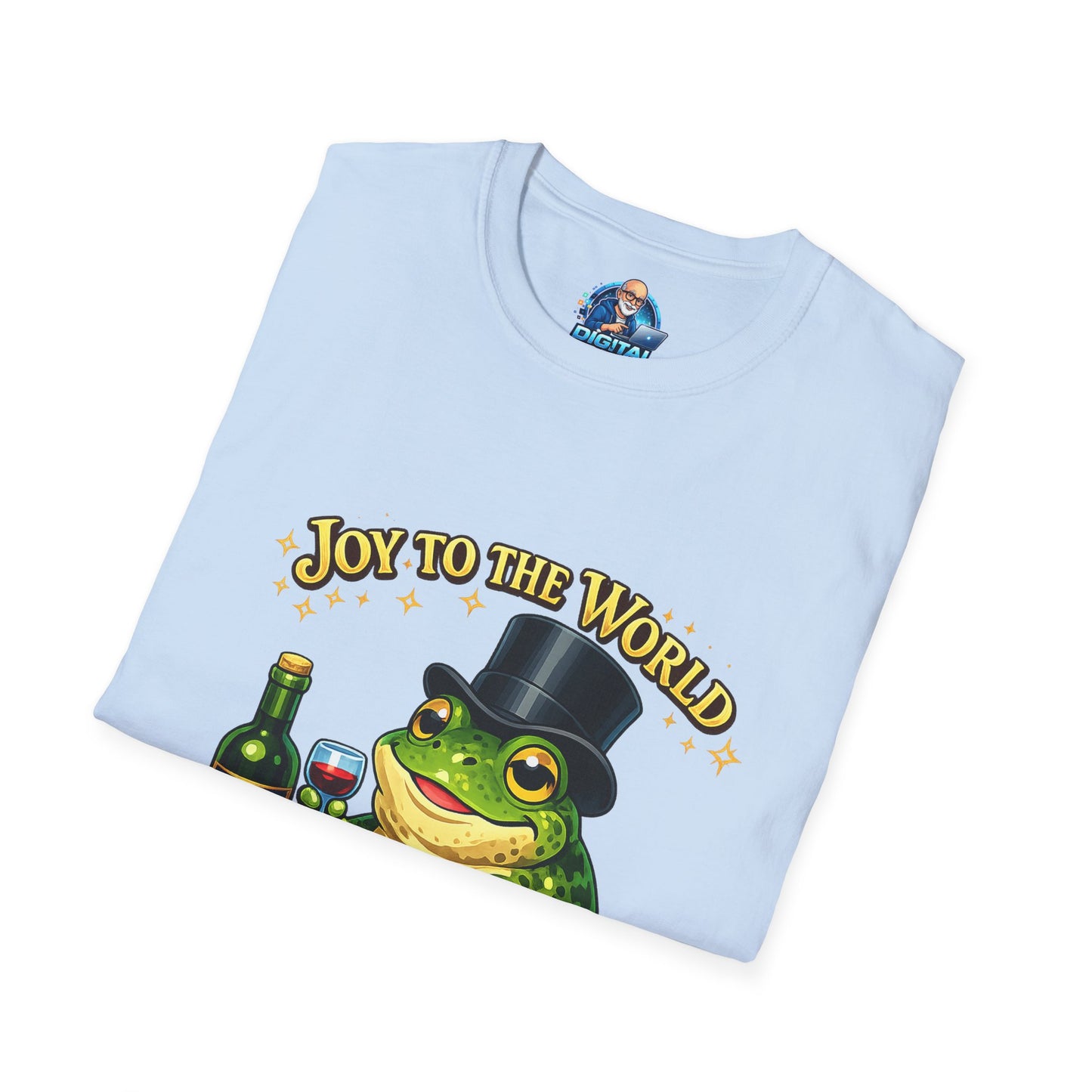Joy to the World Frog T-Shirt — Festive Top Hat Frog with Wine Bottle