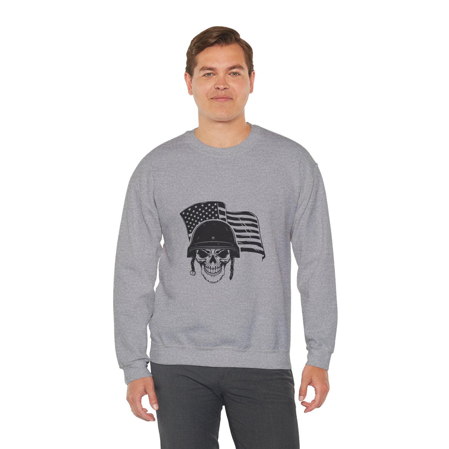 Skull Soldier Crewneck Sweatshirt – American Flag Helmet Graphic