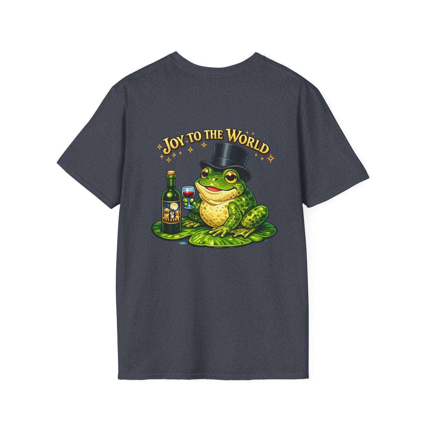 Joy to the World Frog T-Shirt — Festive Top Hat Frog with Wine Bottle