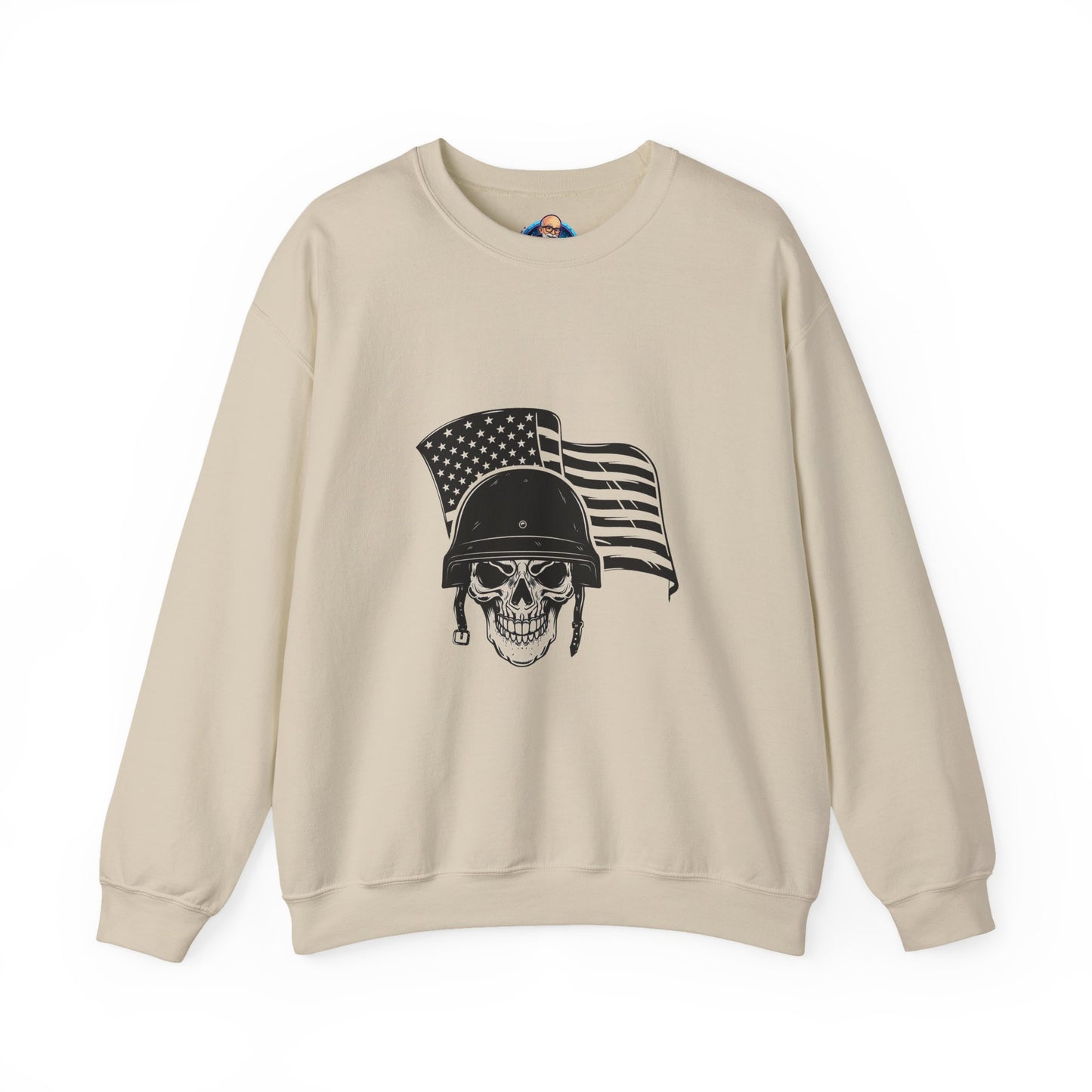 Skull Soldier Crewneck Sweatshirt – American Flag Helmet Graphic