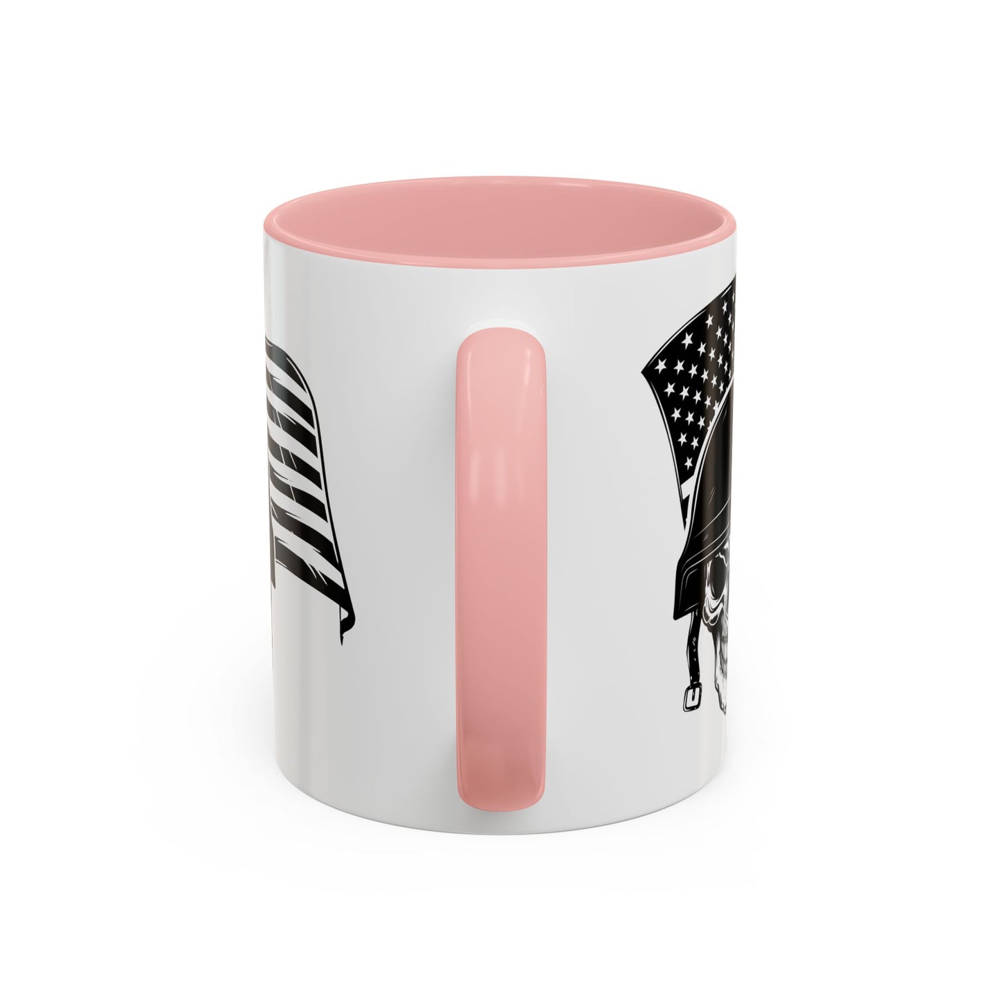 American Skull Soldier Coffee Mug — Military Helmet with US Flag (11/15oz)