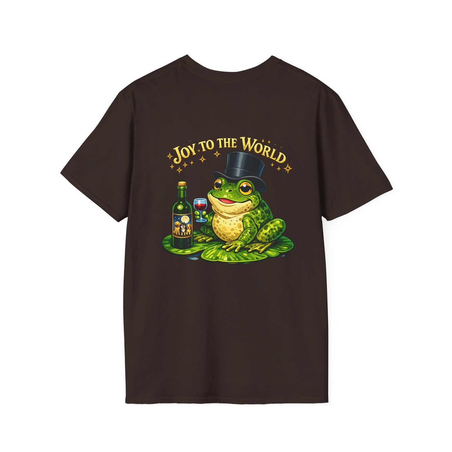 Joy to the World Frog T-Shirt — Festive Top Hat Frog with Wine Bottle