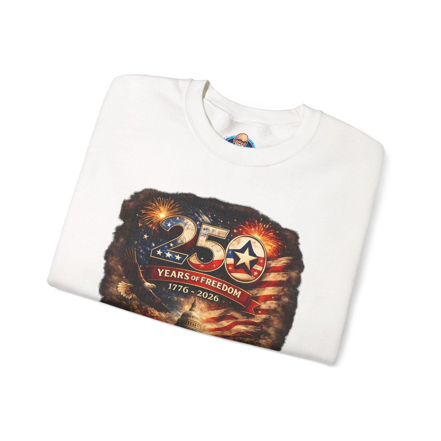 250th Anniversary Patriotic Crewneck Sweatshirt — "250 Years of Freedom" USA Flag Design