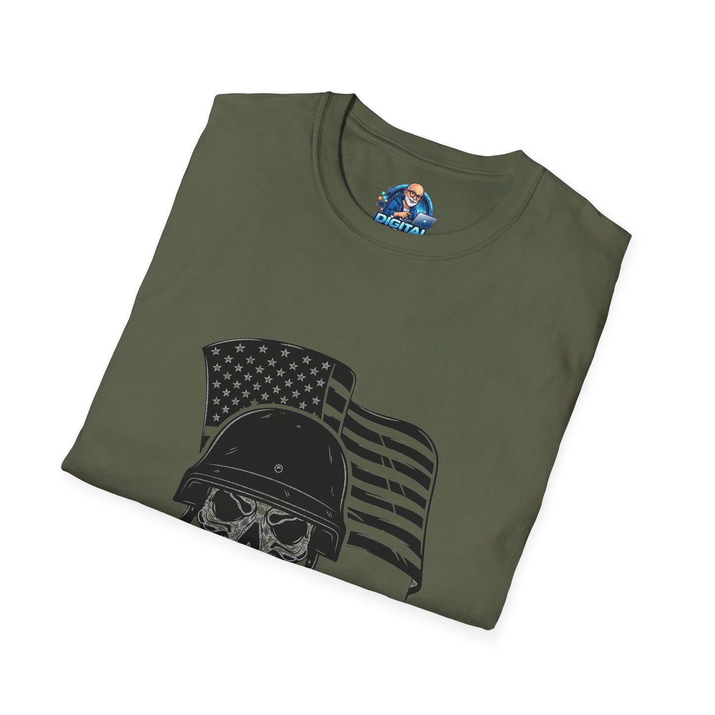 Patriotic Skull Helmet T-Shirt — American Flag Military Skull Graphic Tee
