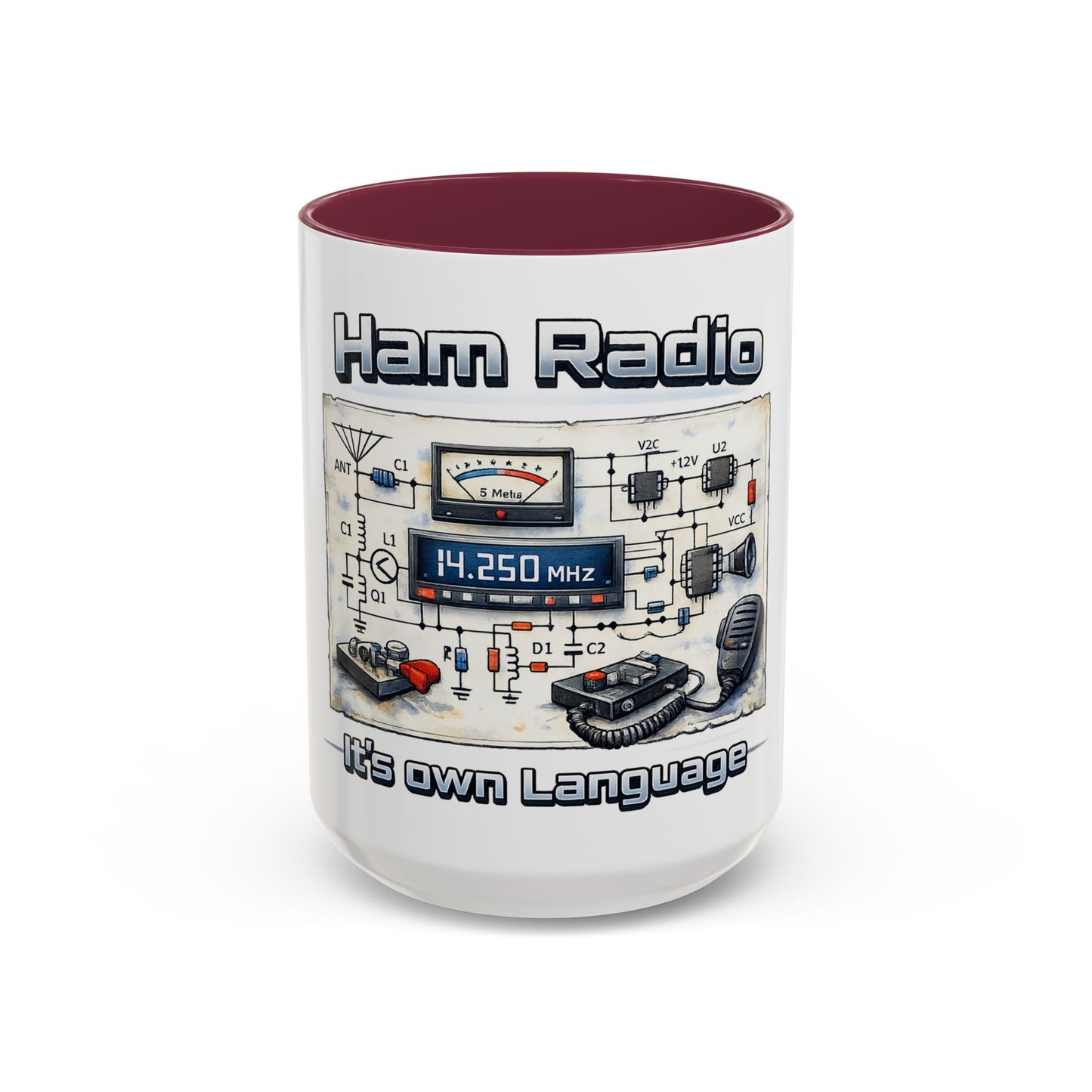 Ham Radio Circuit Design Coffee Mug — "Ham Radio: It’s Own Language" (11oz/15oz)