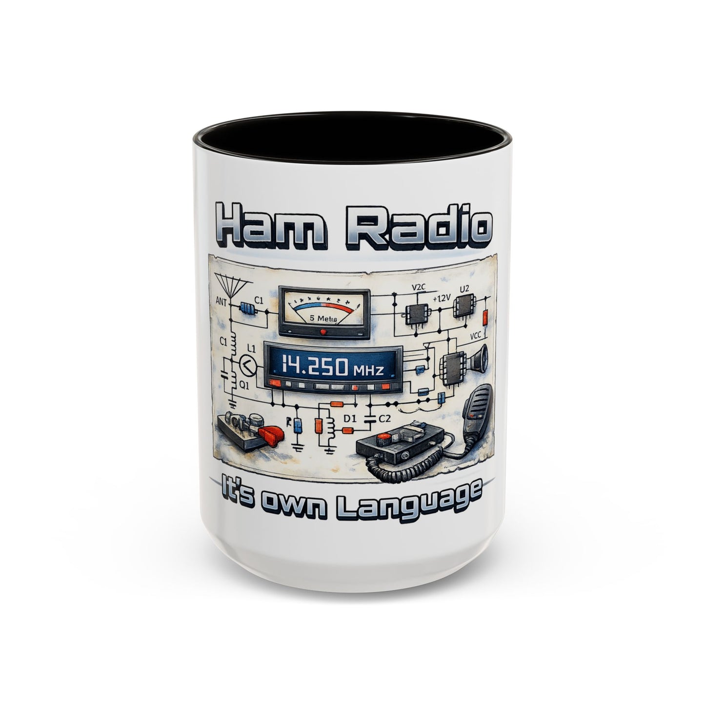 Ham Radio Circuit Design Coffee Mug — "Ham Radio: It’s Own Language" (11oz/15oz)