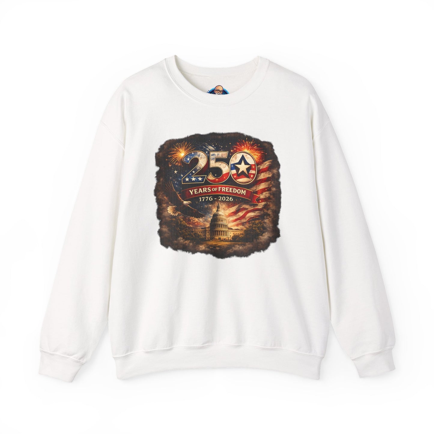 250th Anniversary Patriotic Crewneck Sweatshirt — "250 Years of Freedom" USA Flag Design