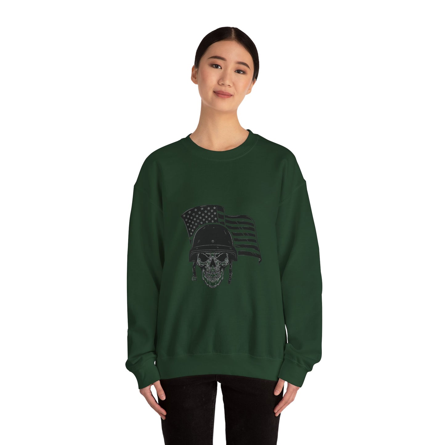 Skull Soldier Crewneck Sweatshirt – American Flag Helmet Graphic