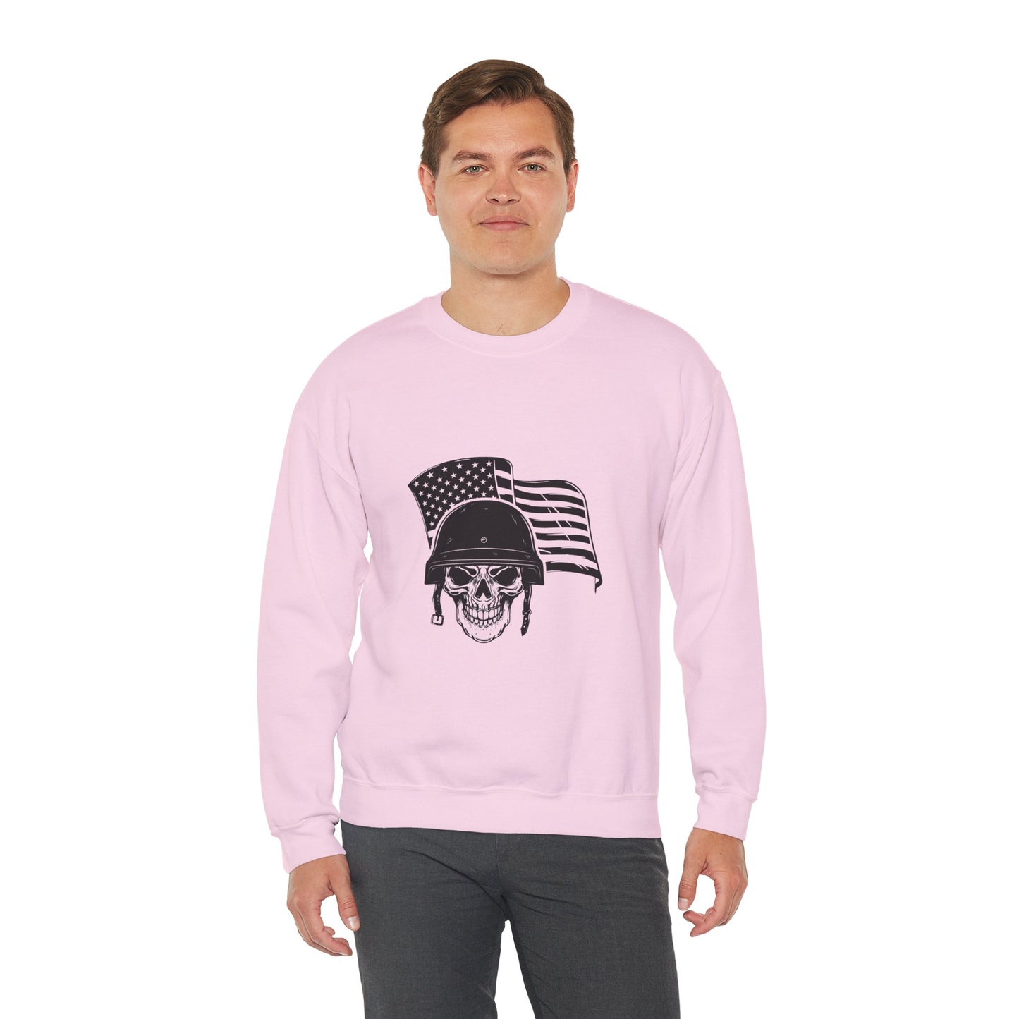 Skull Soldier Crewneck Sweatshirt – American Flag Helmet Graphic