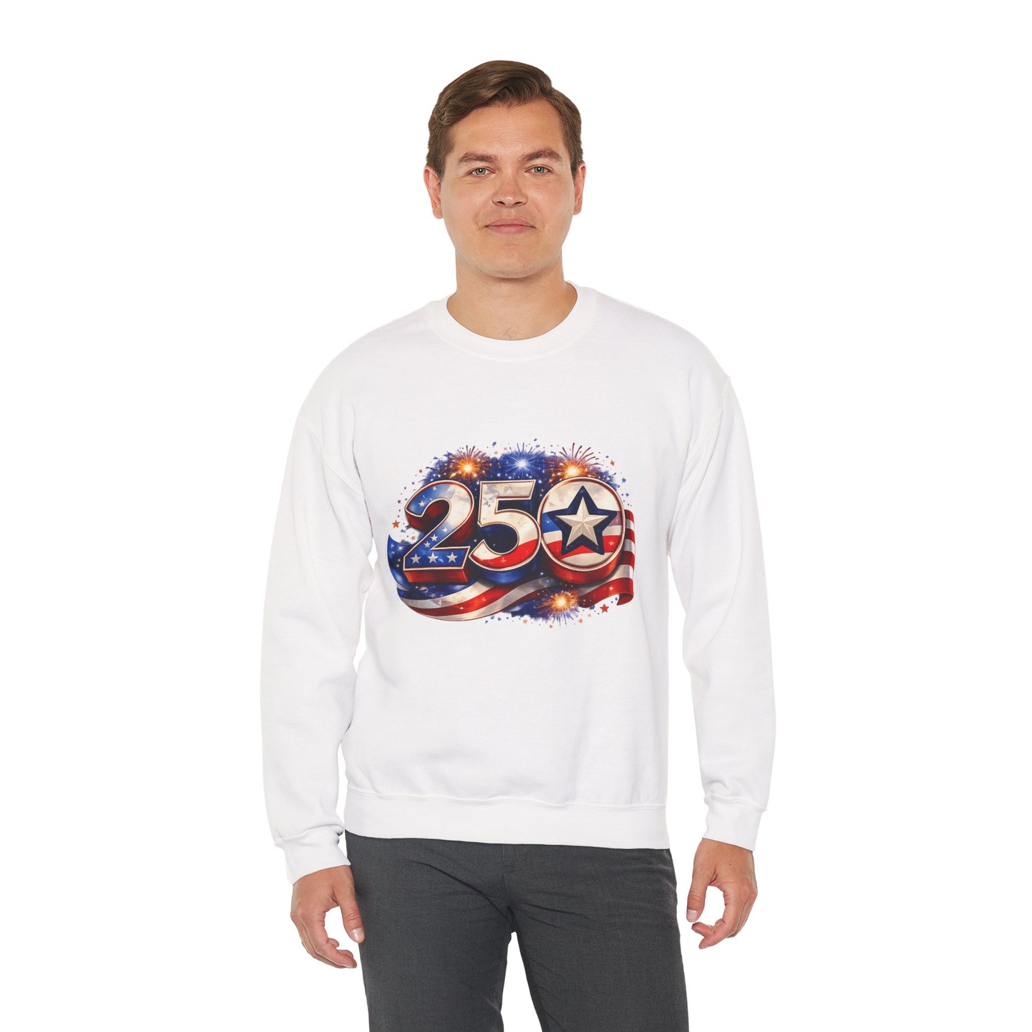 Crewneck Sweatshirt – '250' American Flag Stars & Stripes Patriotic Design