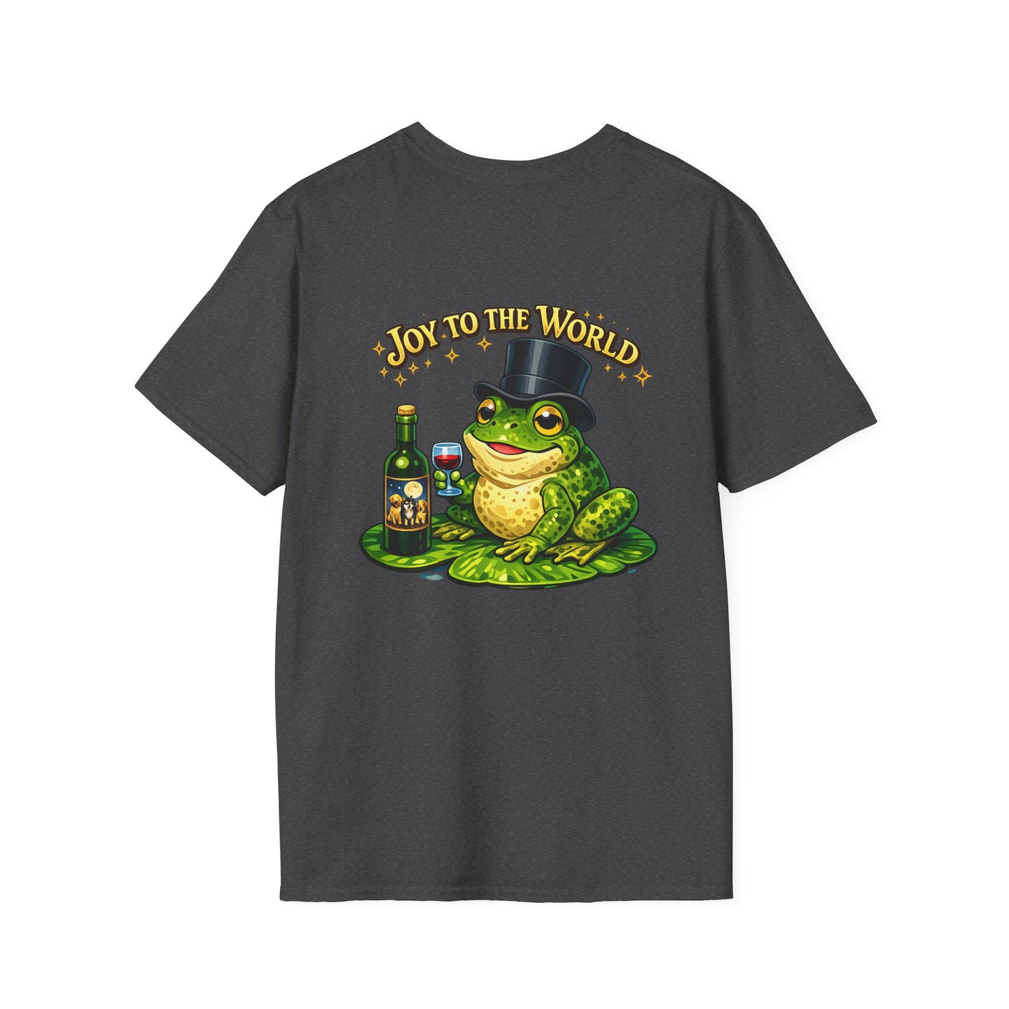 Joy to the World Frog T-Shirt — Festive Top Hat Frog with Wine Bottle