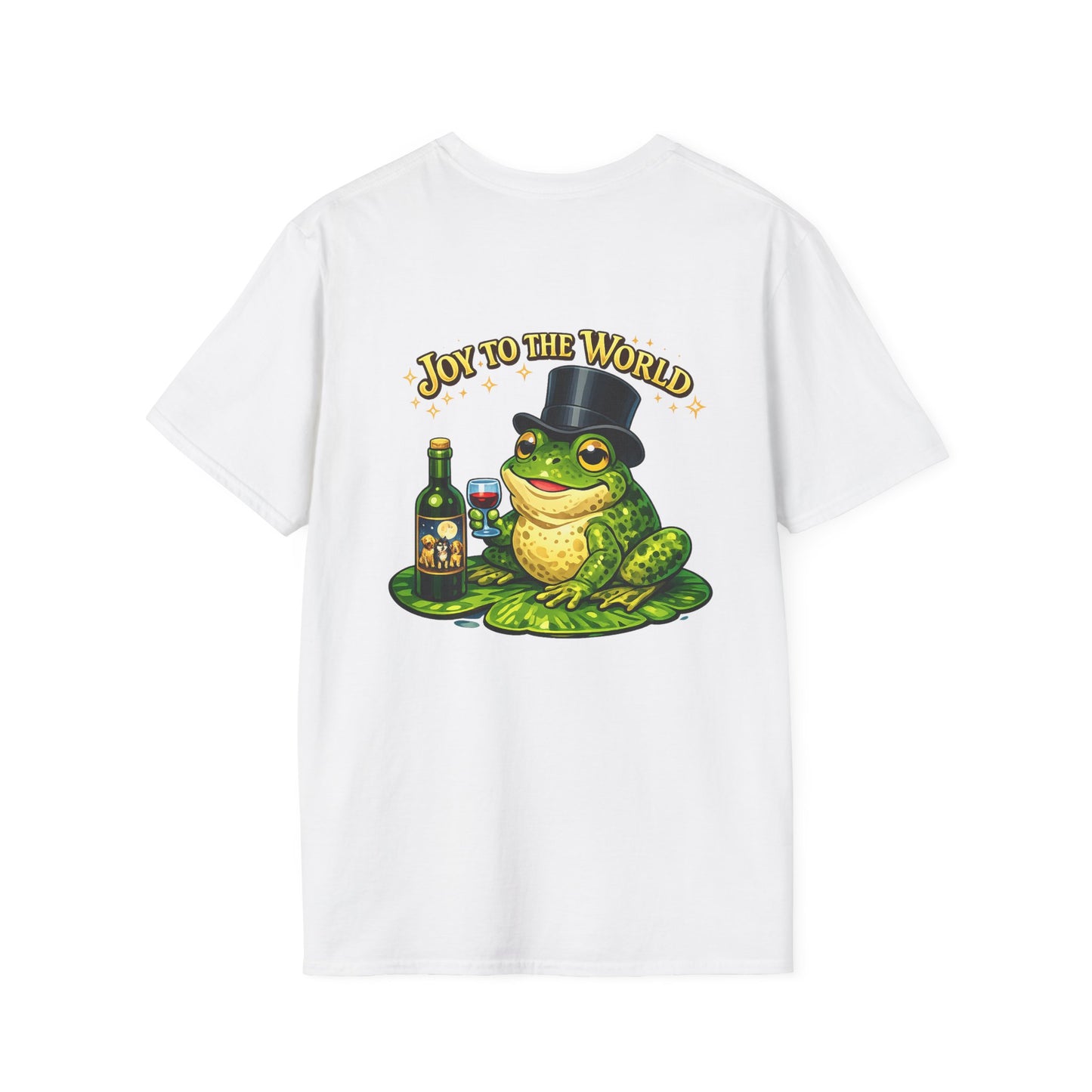 Joy to the World Frog T-Shirt — Festive Top Hat Frog with Wine Bottle