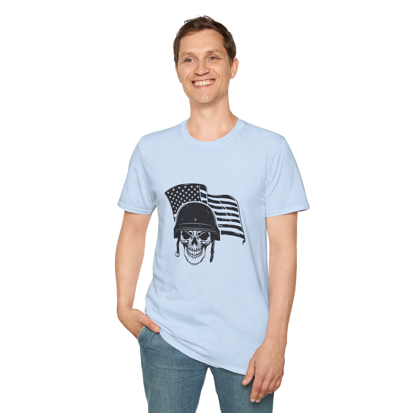 Patriotic Skull Helmet T-Shirt — American Flag Military Skull Graphic Tee