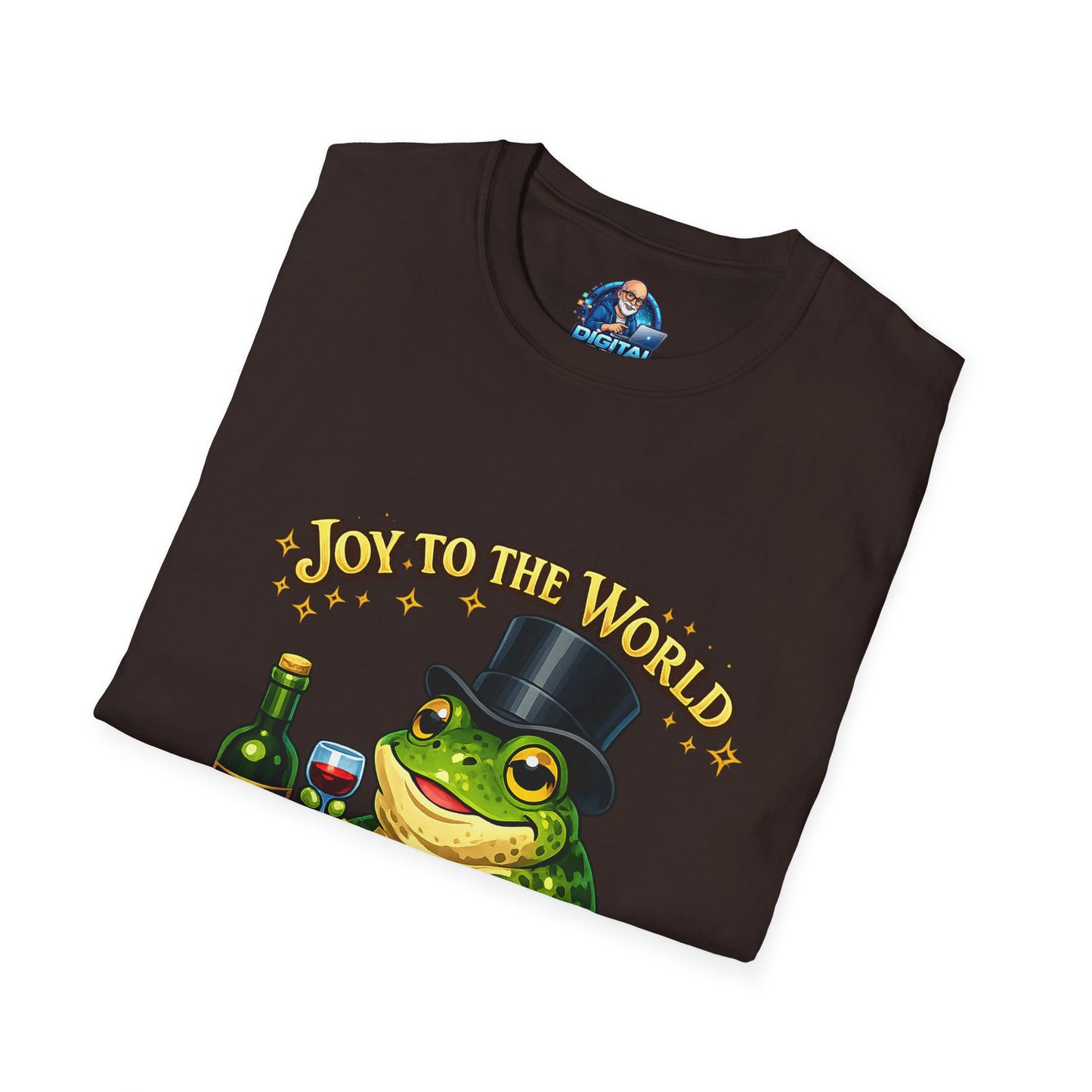Joy to the World Frog T-Shirt — Festive Top Hat Frog with Wine Bottle