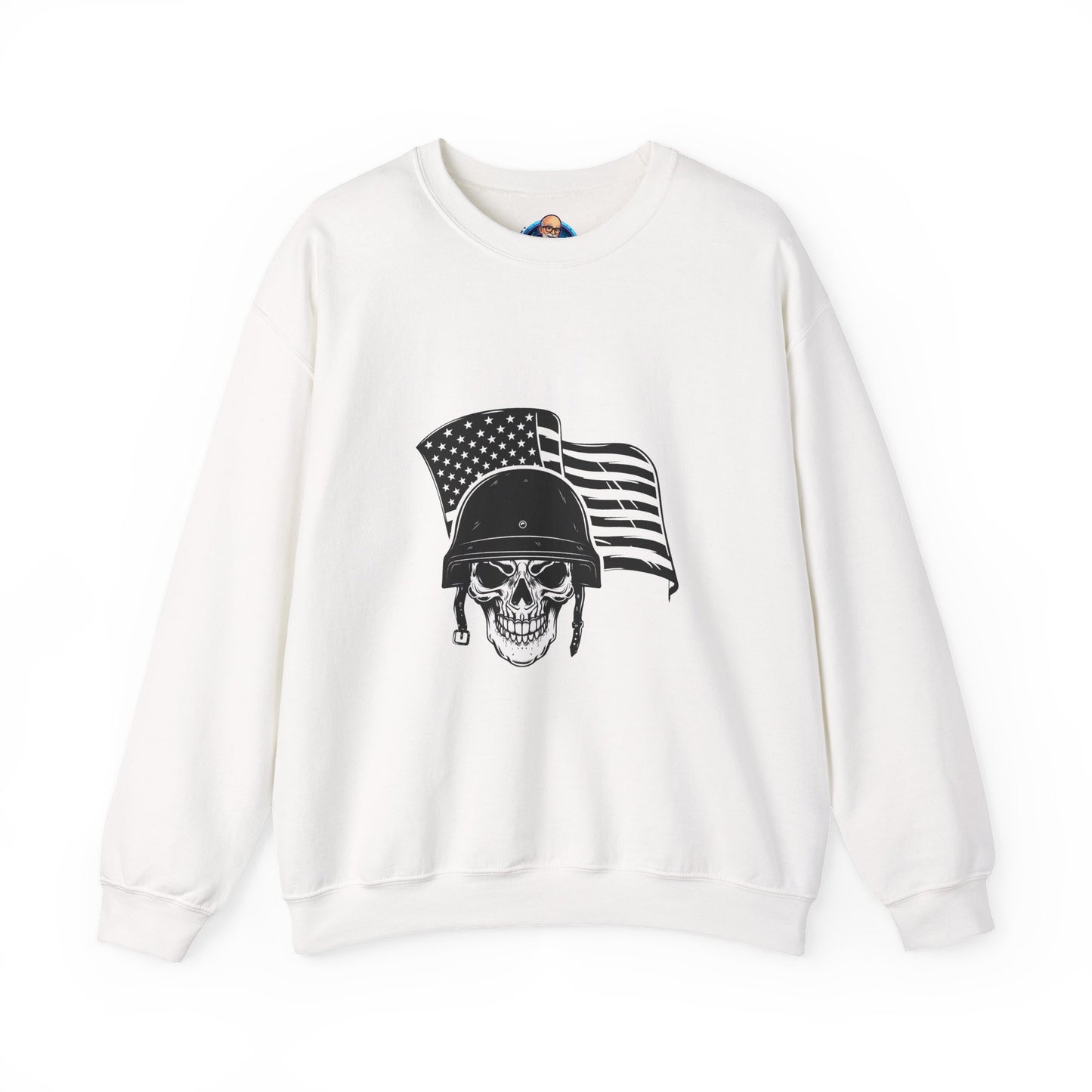 Skull Soldier Crewneck Sweatshirt – American Flag Helmet Graphic