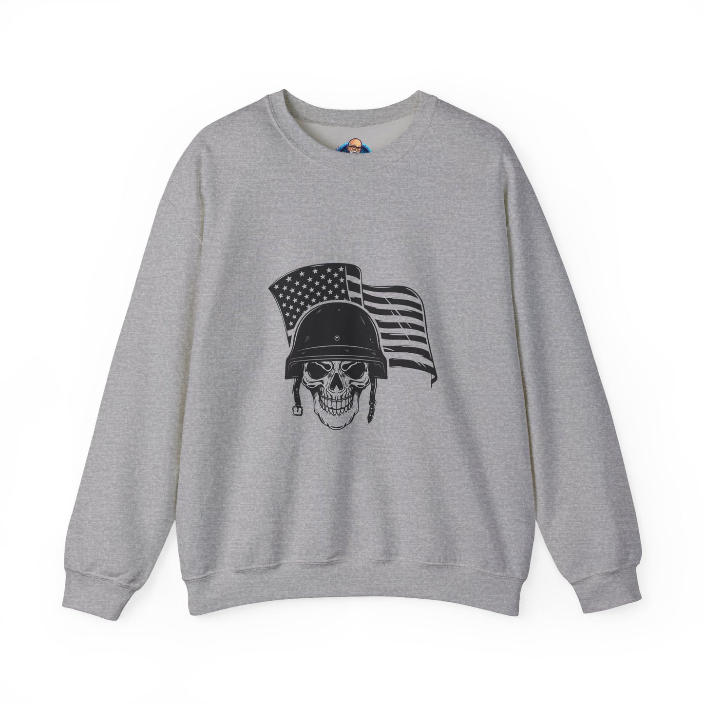 Skull Soldier Crewneck Sweatshirt – American Flag Helmet Graphic