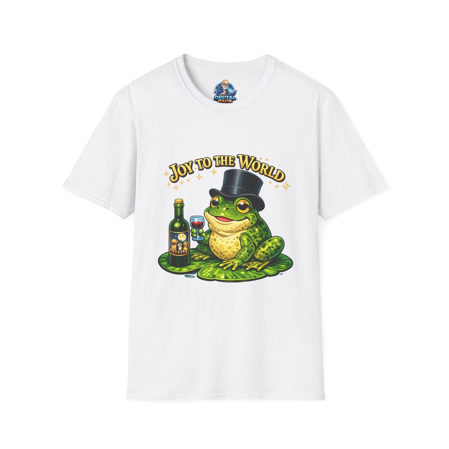 Joy to the World Frog T-Shirt — Festive Top Hat Frog with Wine Bottle