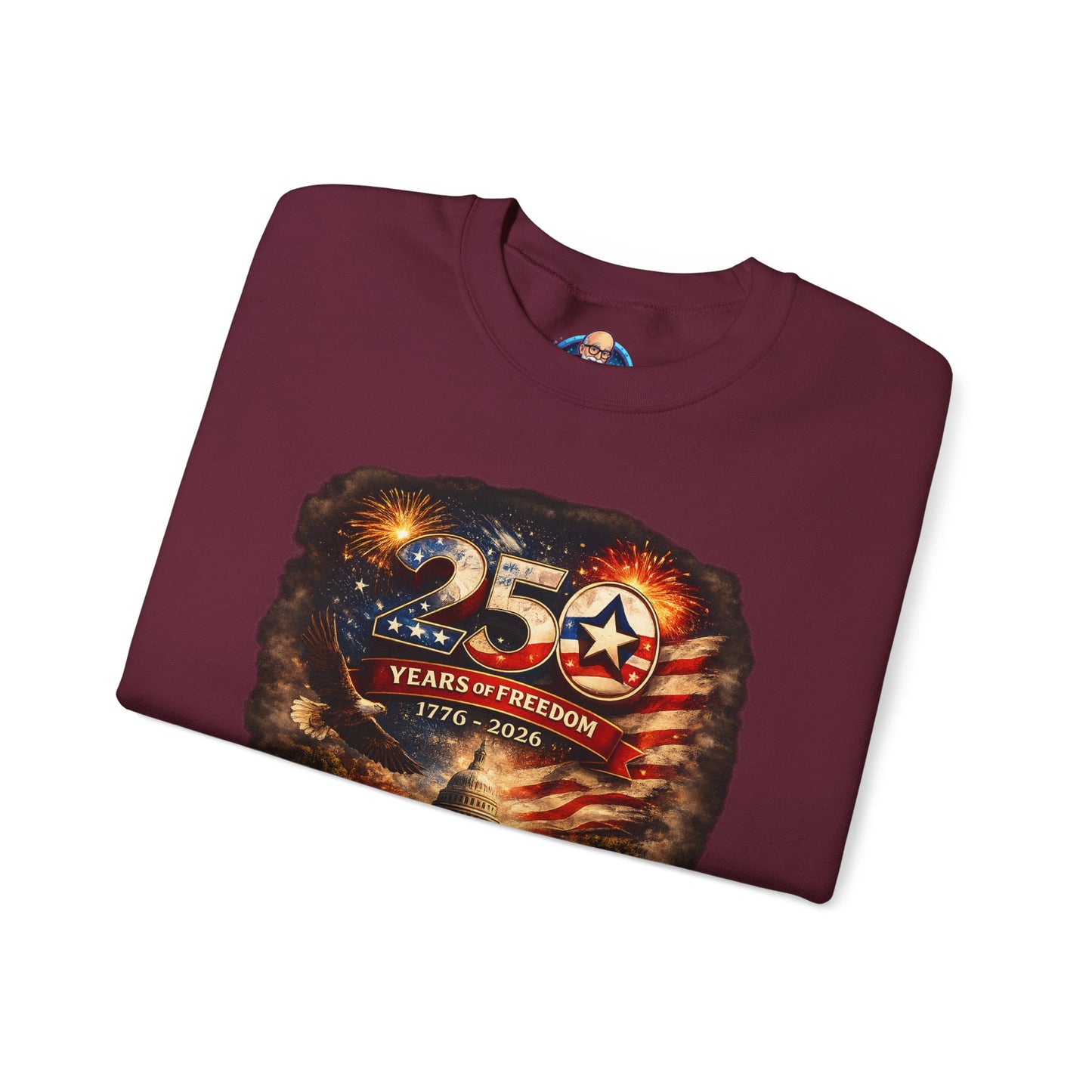 250th Anniversary Patriotic Crewneck Sweatshirt — "250 Years of Freedom" USA Flag Design