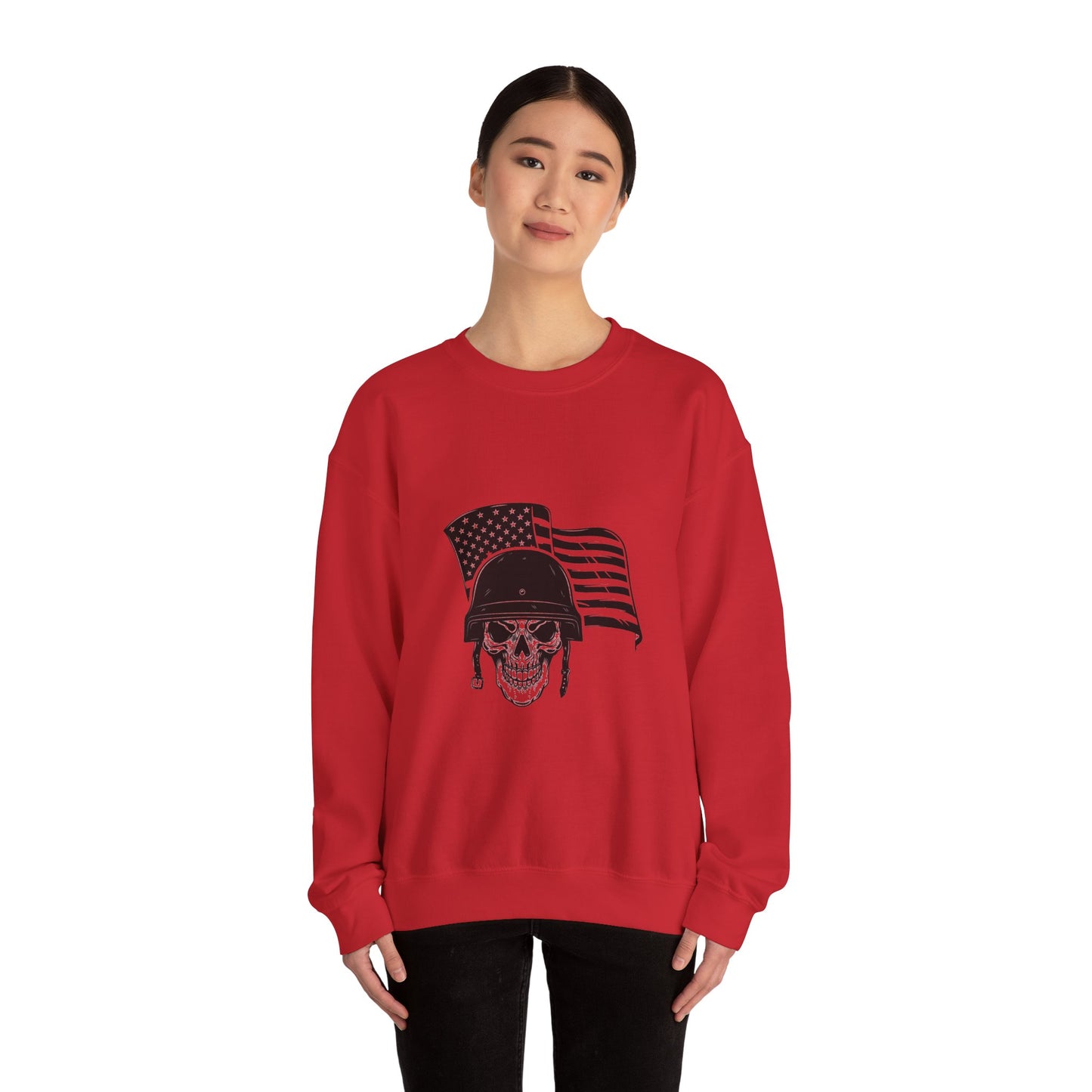 Skull Soldier Crewneck Sweatshirt – American Flag Helmet Graphic