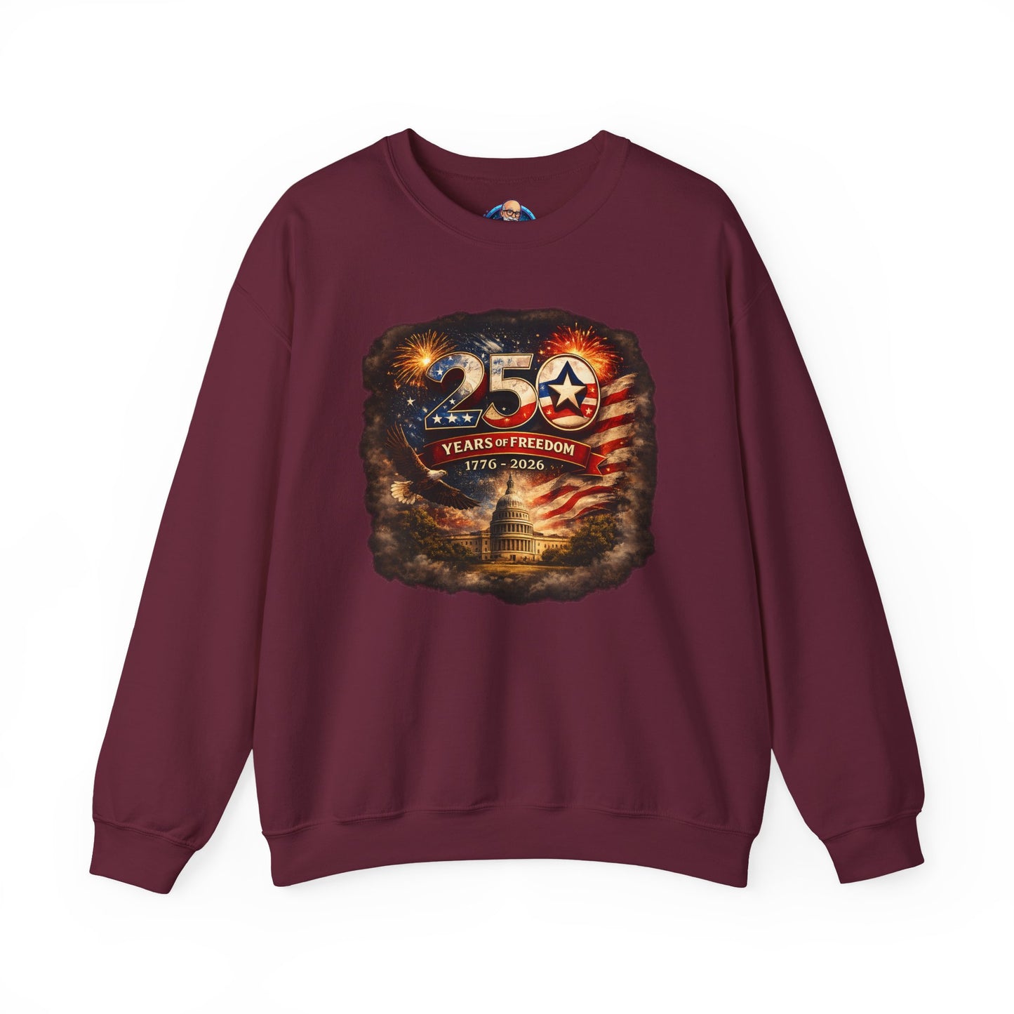 250th Anniversary Patriotic Crewneck Sweatshirt — "250 Years of Freedom" USA Flag Design
